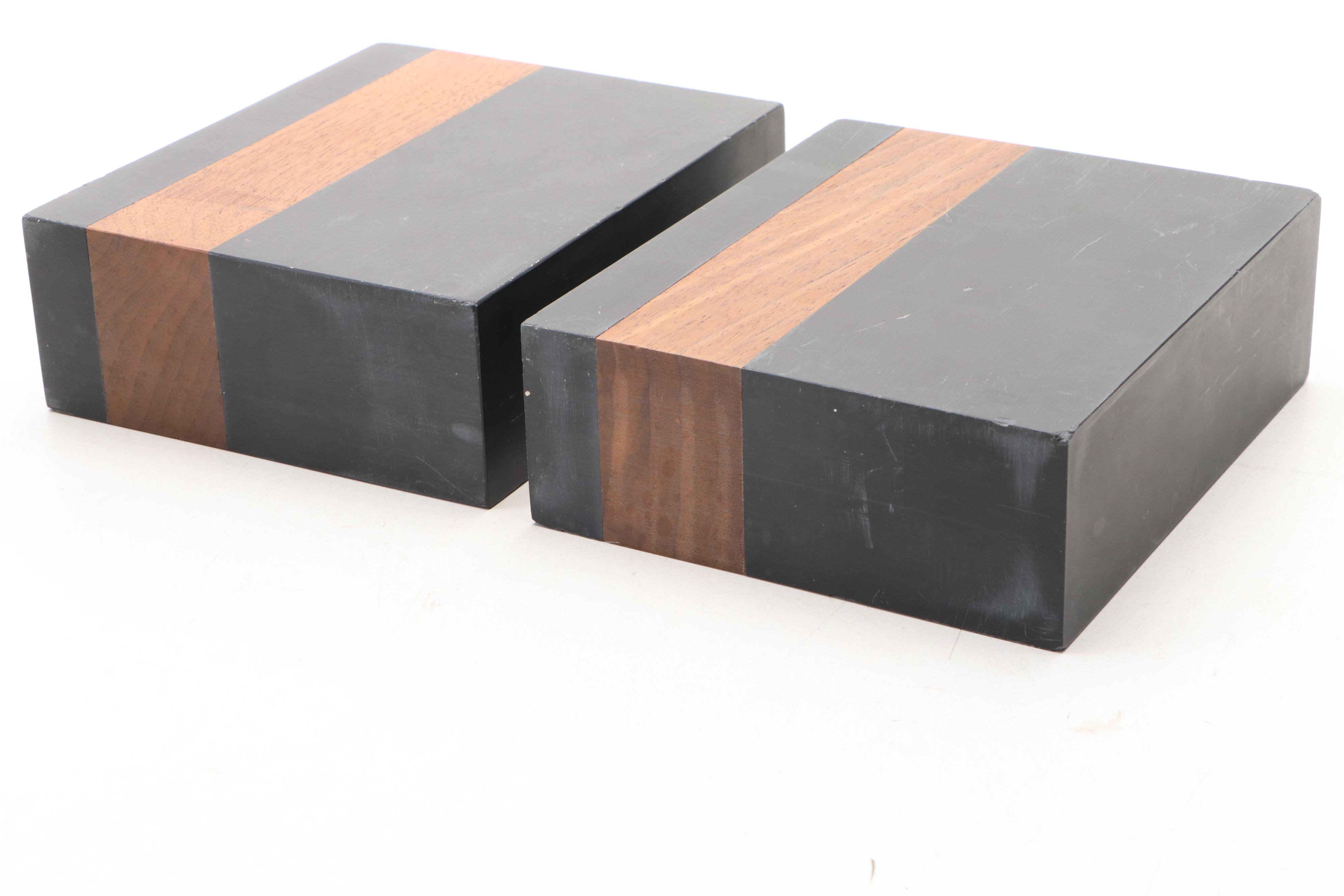 Harpswell House Style Mid Century Modern Slate and Walnut Bookends