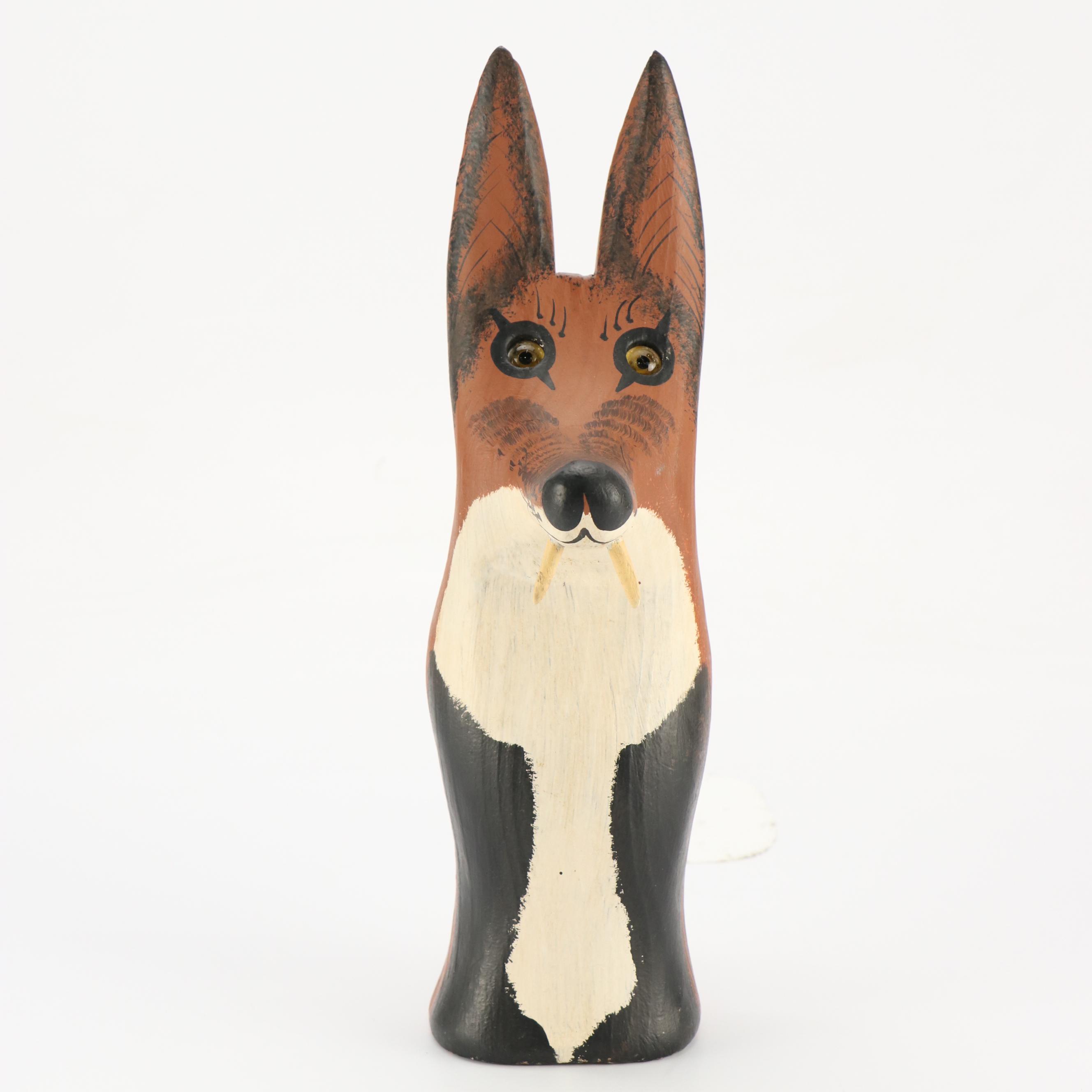 Capt. Veron Bryant Folk Art Carved and Painted Wood Fox Sculpture