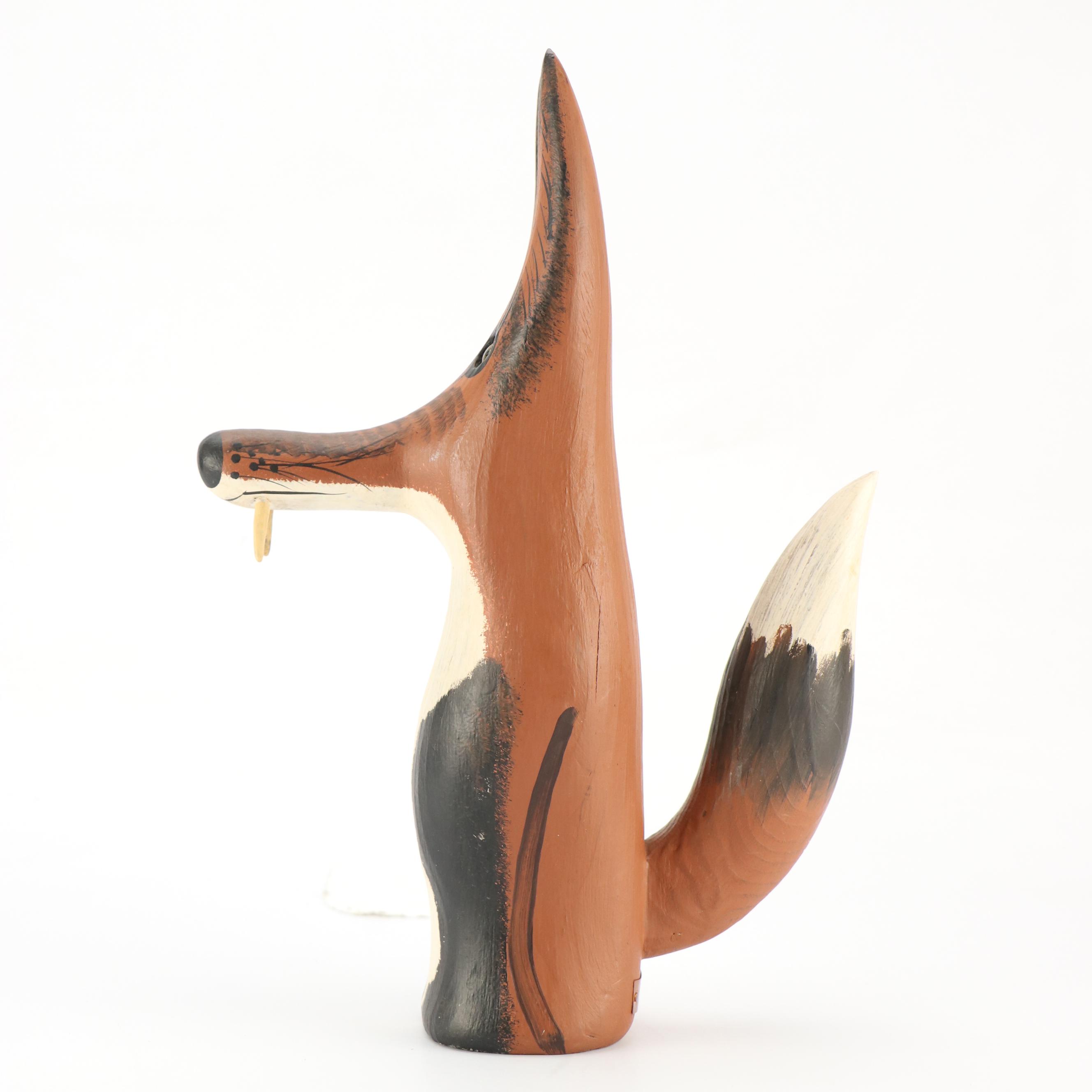 Capt. Veron Bryant Folk Art Carved and Painted Wood Fox Sculpture