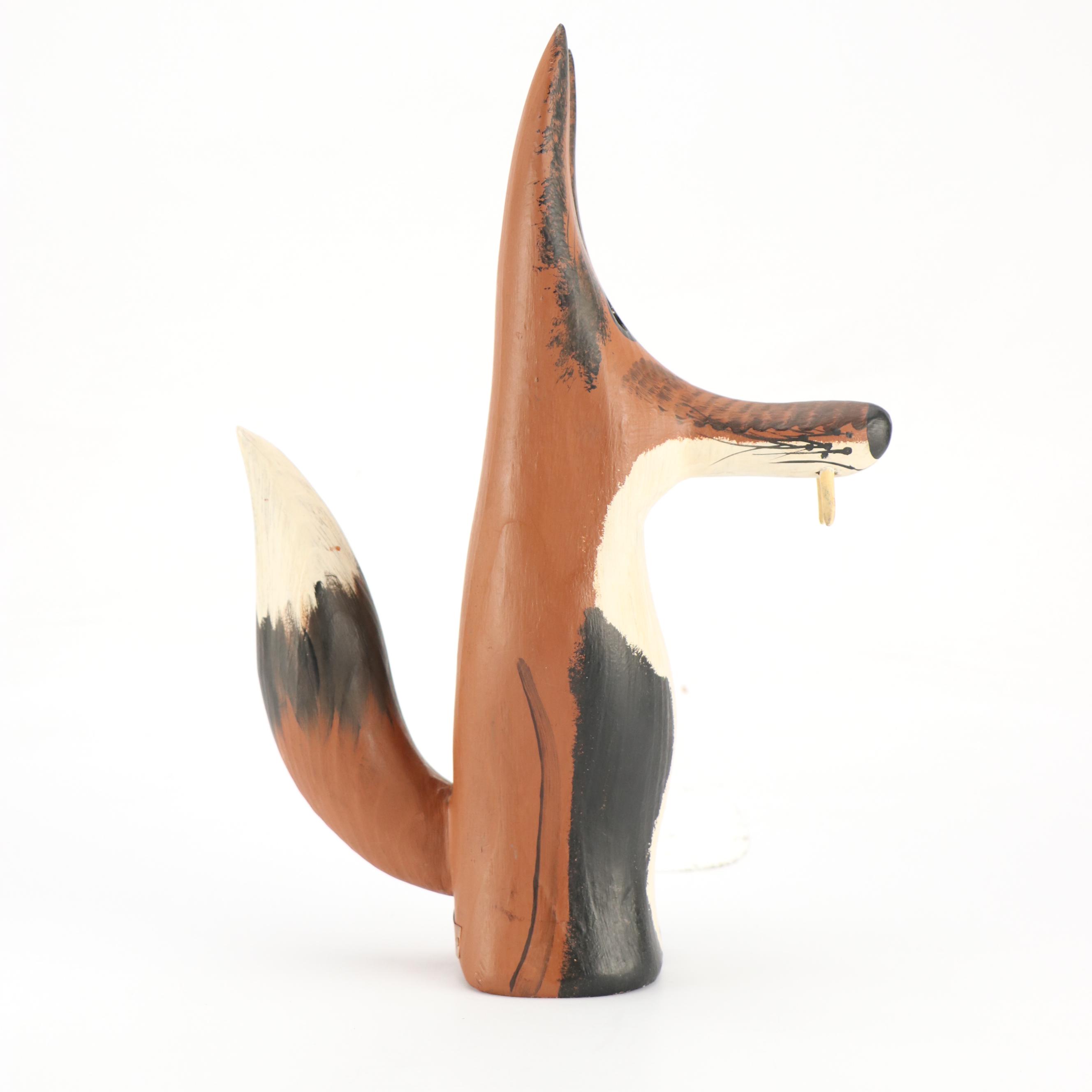 Capt. Veron Bryant Folk Art Carved and Painted Wood Fox Sculpture