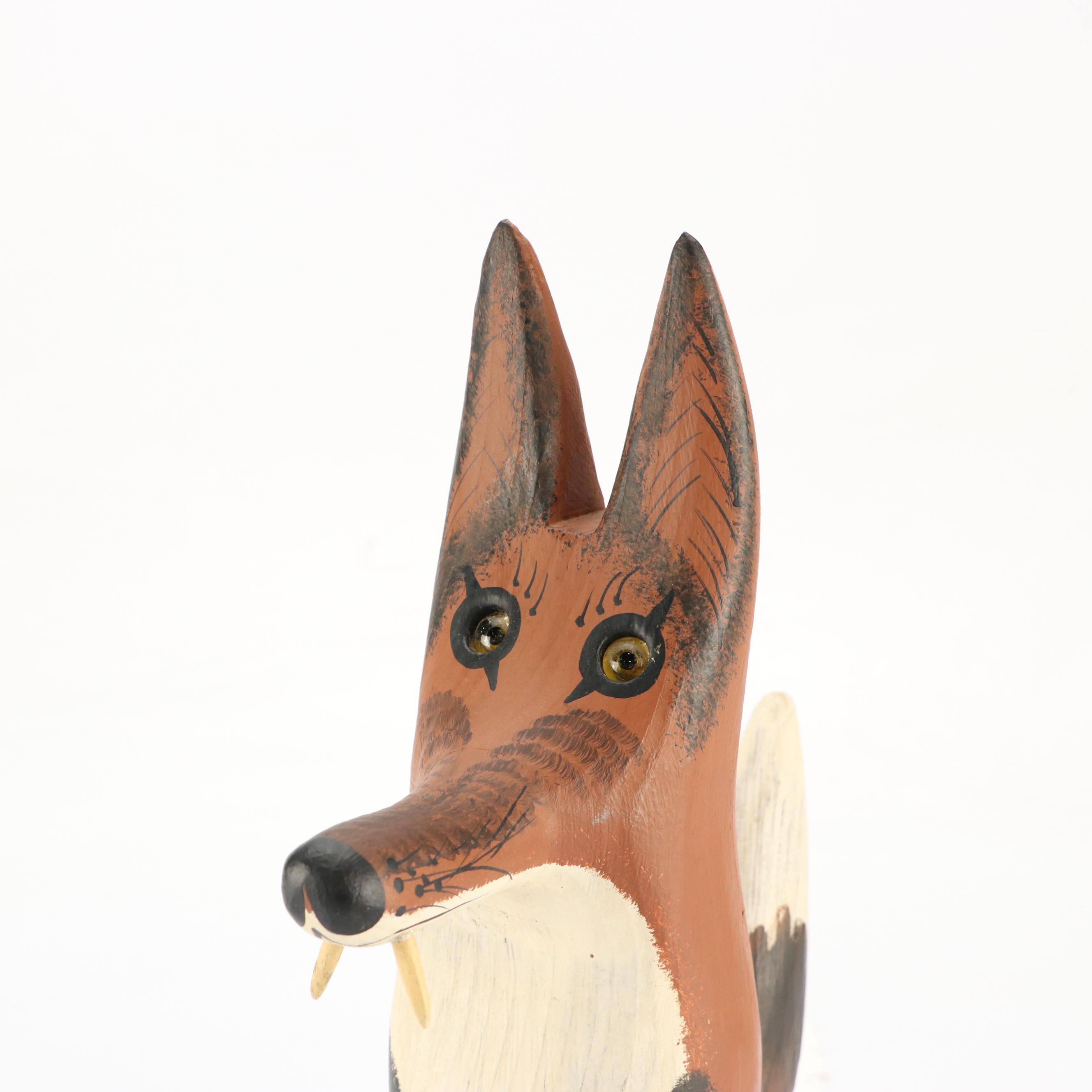 Capt. Veron Bryant Folk Art Carved and Painted Wood Fox Sculpture