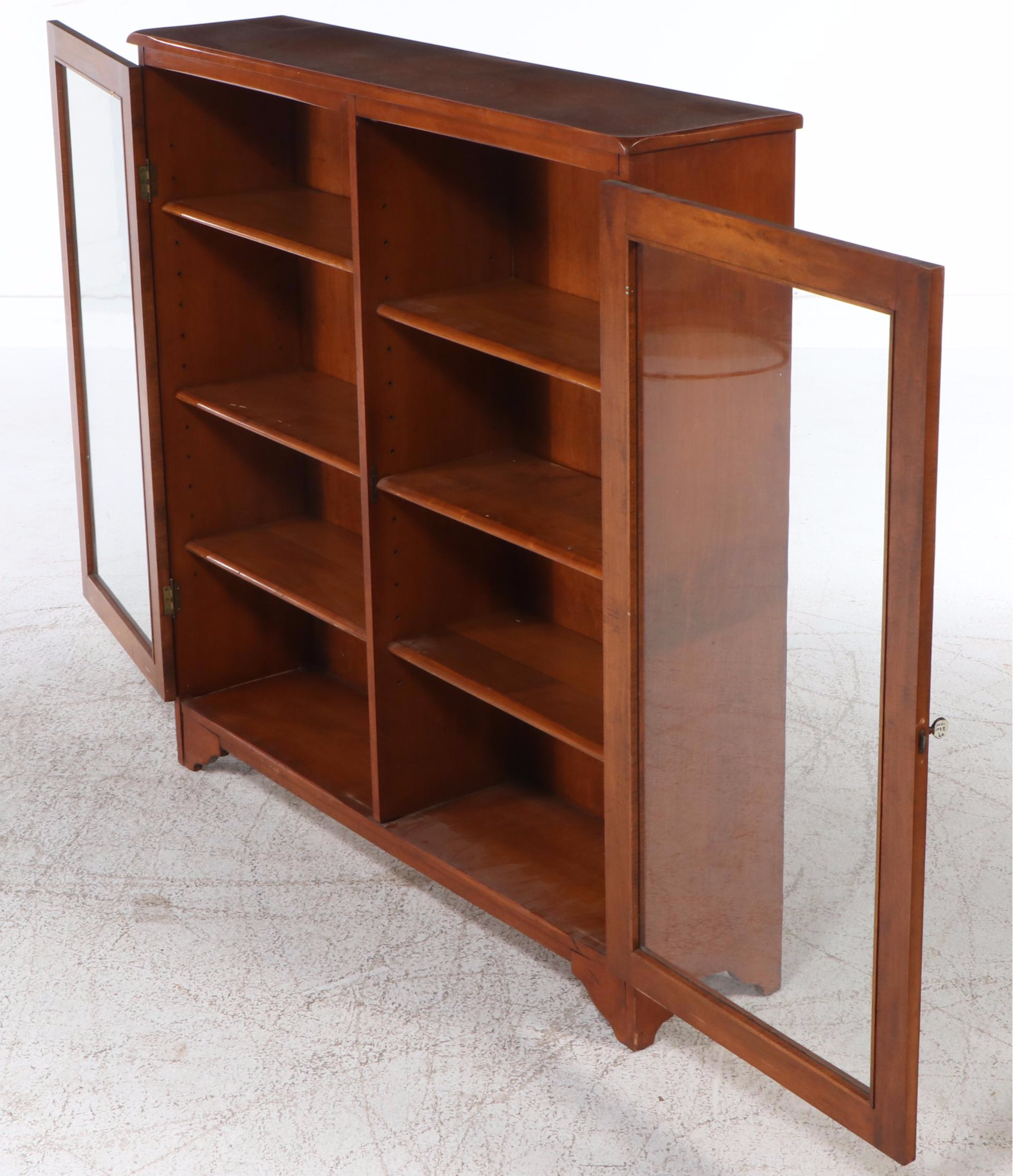 Art Deco Style Glass Front Mahogany Finish Bookcase Cabinet