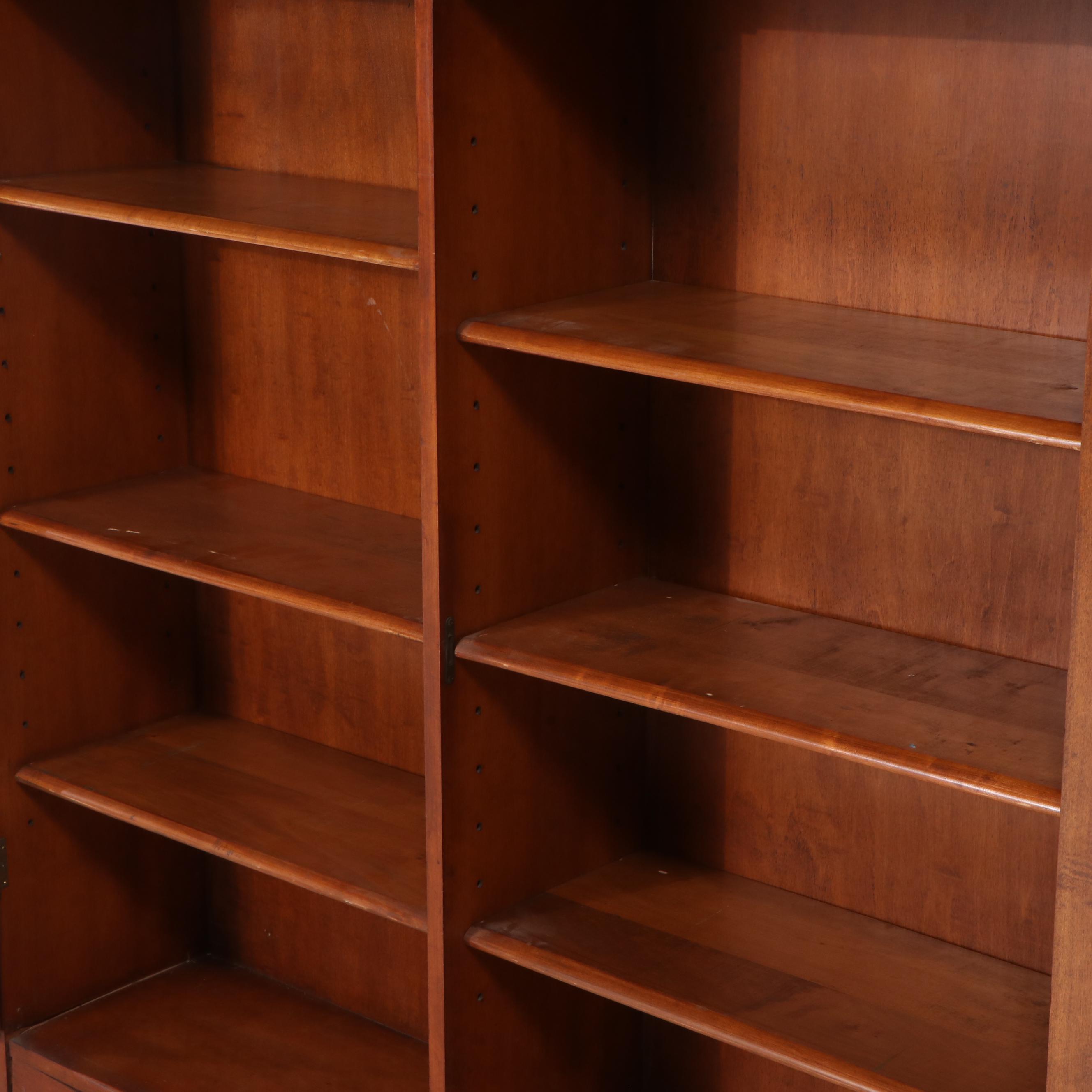 Art Deco Style Glass Front Mahogany Finish Bookcase Cabinet