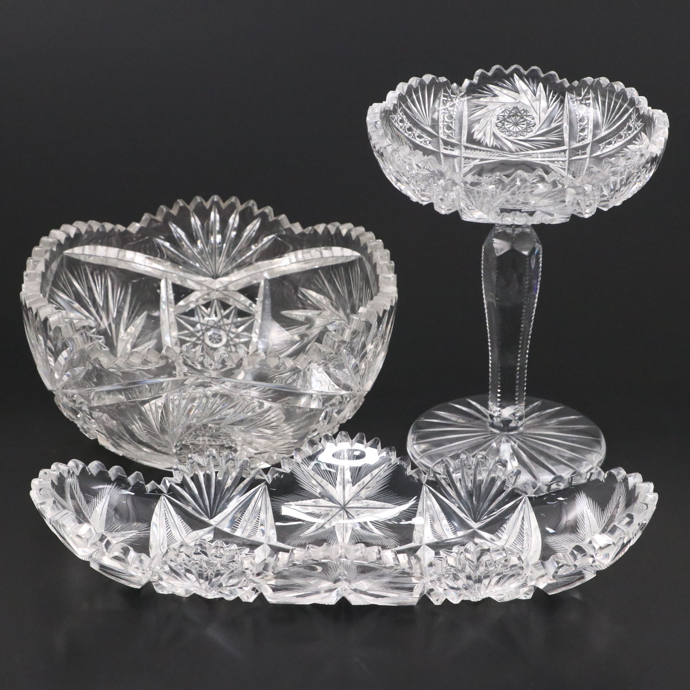 American Brilliant Style Cut Glass Compote and Other Serving Pieces