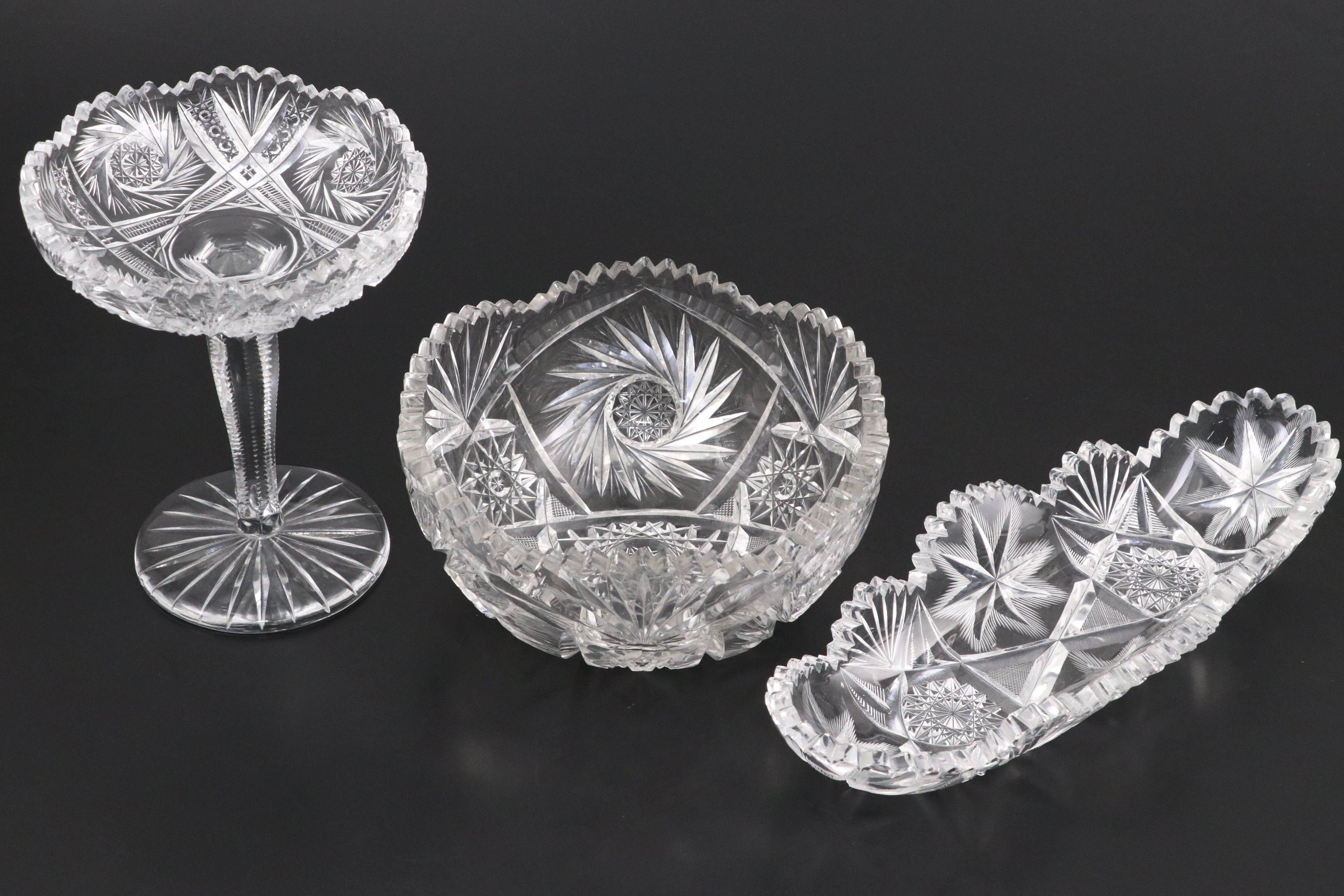 American Brilliant Style Cut Glass Compote and Other Serving Pieces