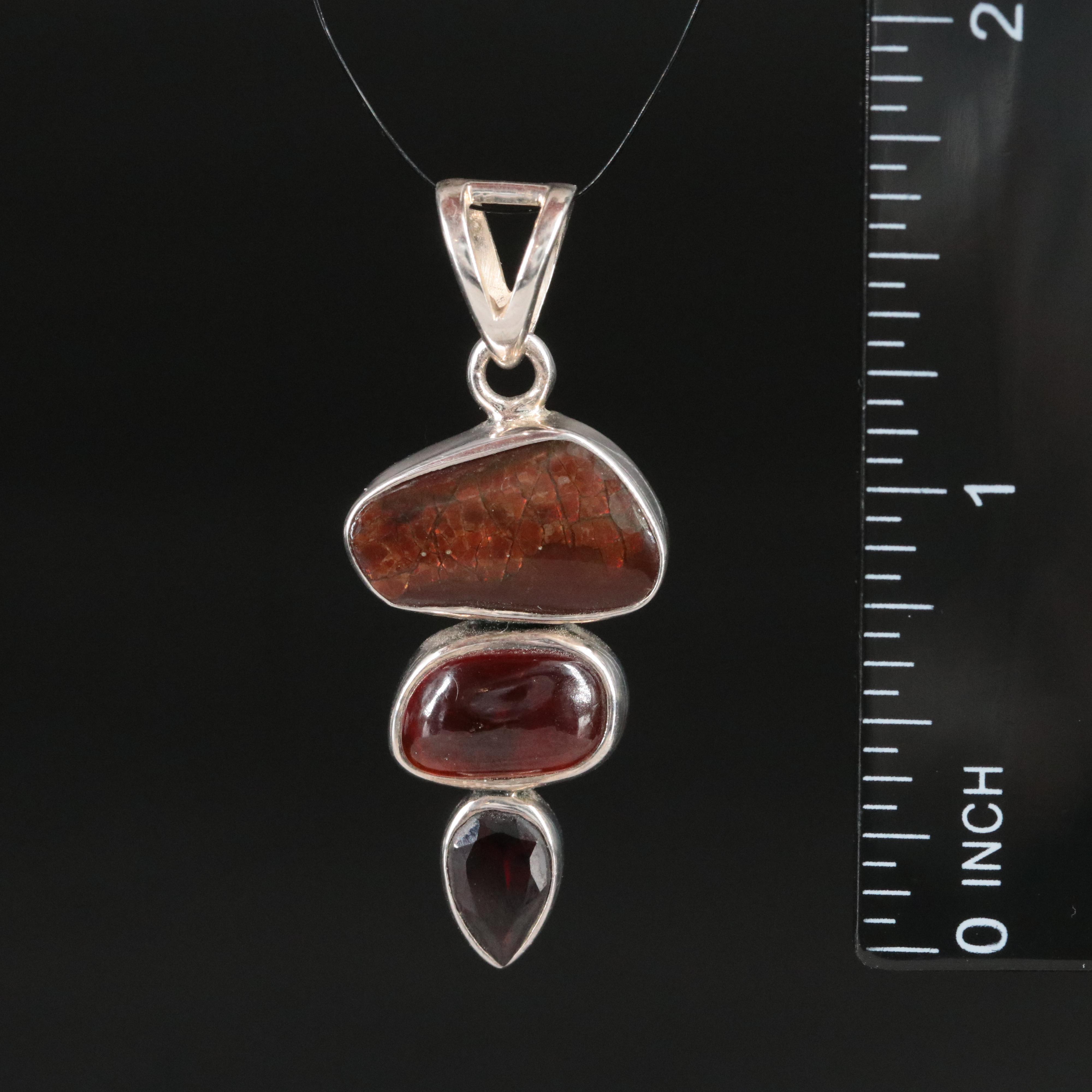 Sterling Ammolite Triplet, Hessonite and Garnet Pendant
