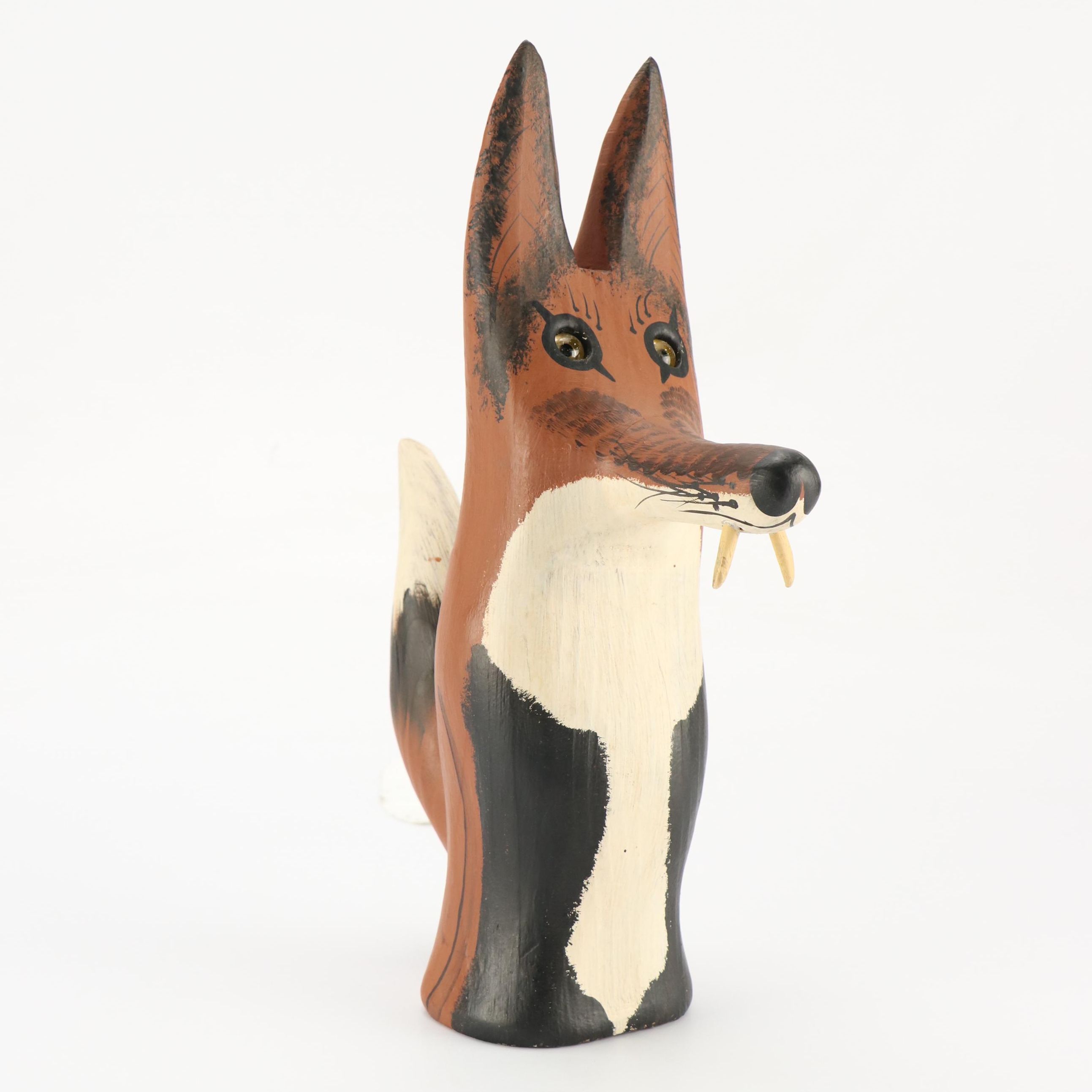 Capt. Veron Bryant Folk Art Carved and Painted Wood Fox Sculpture