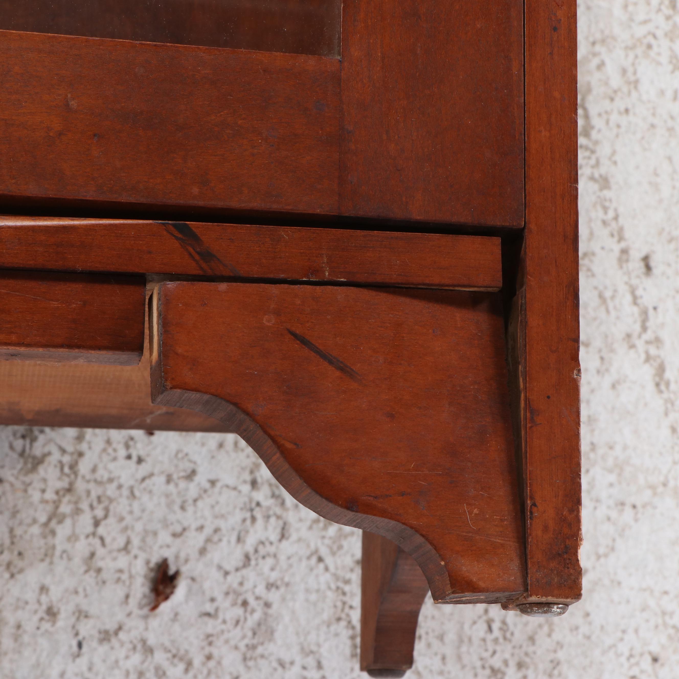 Art Deco Style Glass Front Mahogany Finish Bookcase Cabinet