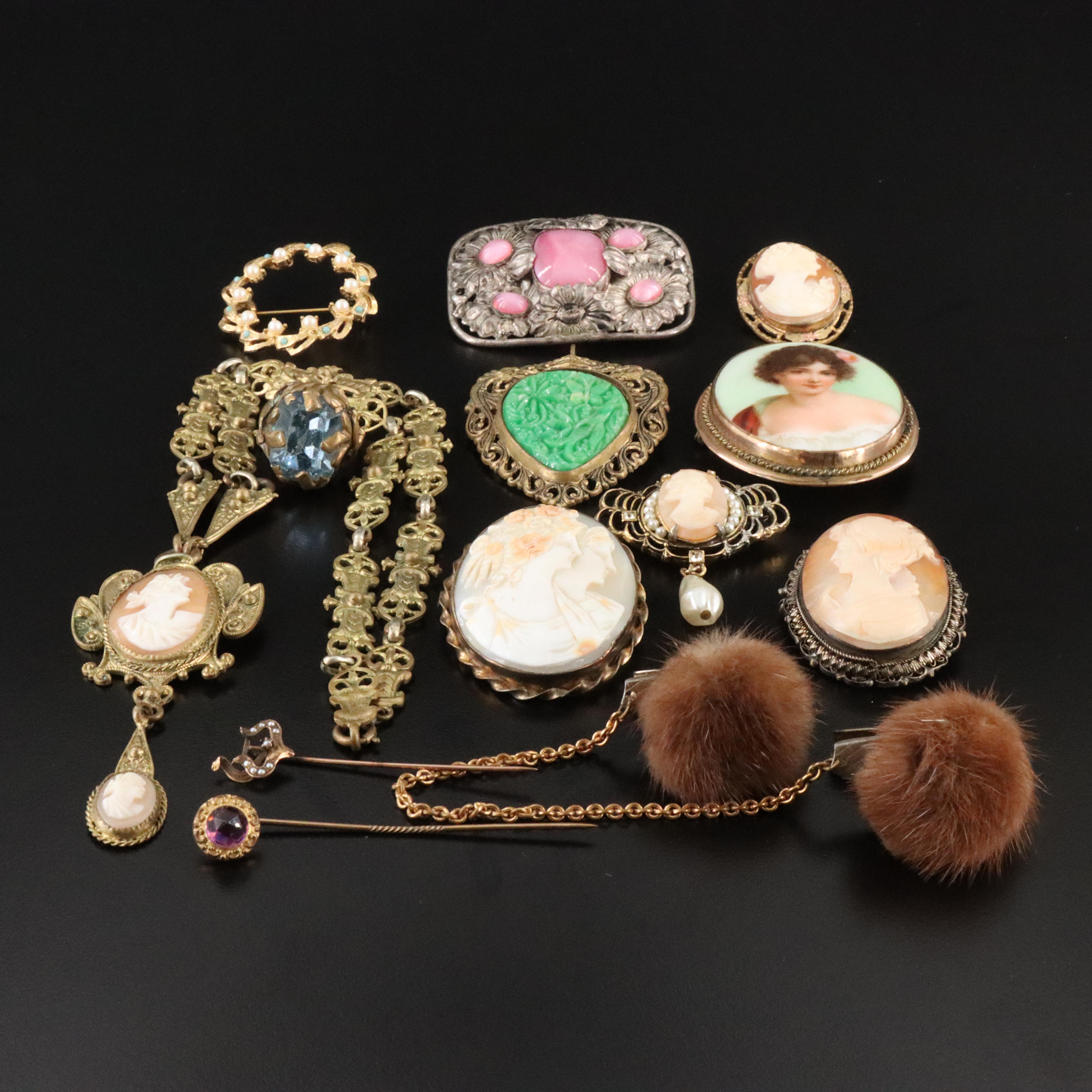 Cameos, 800 Silver and Czech Glass Featured in Vintage and Antique Jewelry