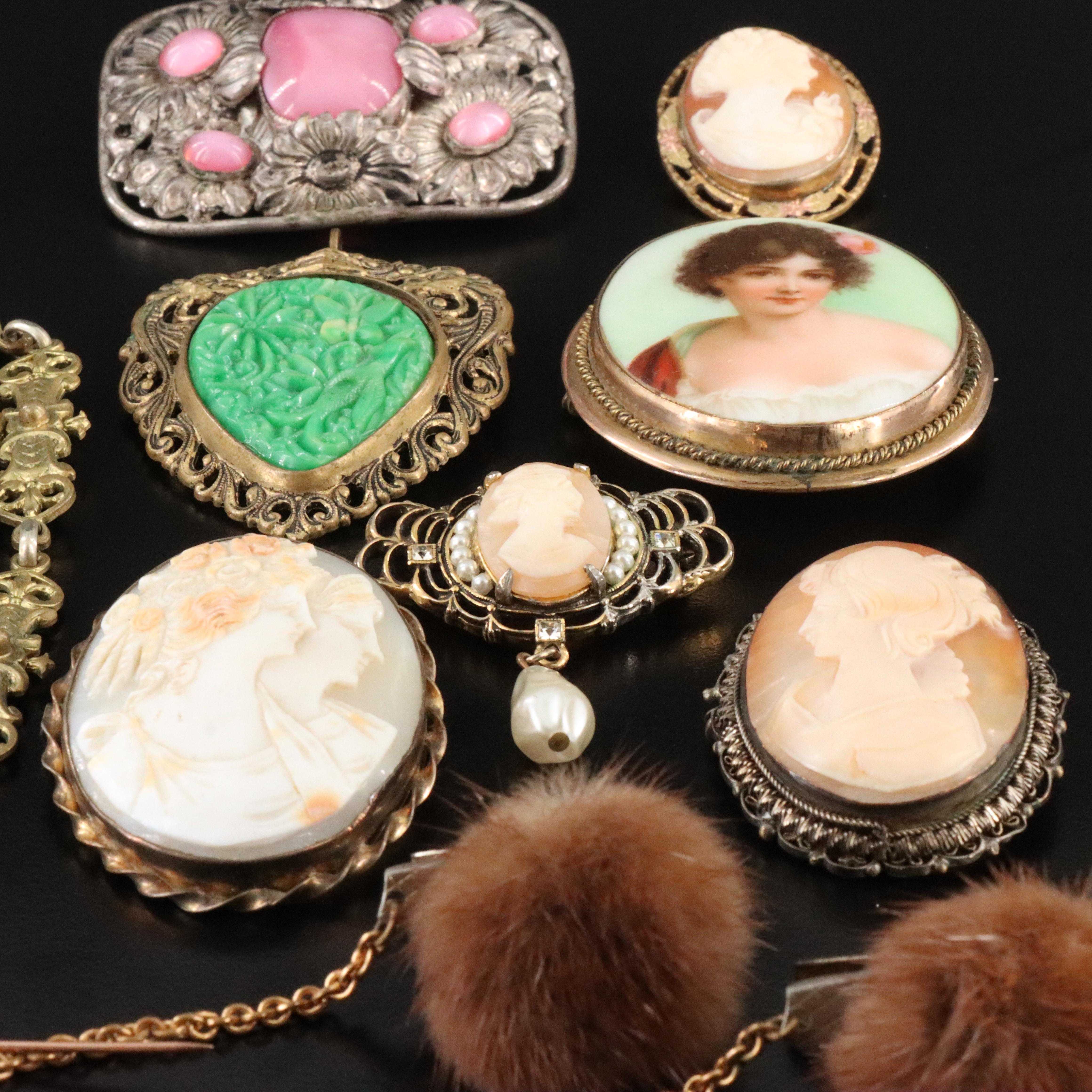 Cameos, 800 Silver and Czech Glass Featured in Vintage and Antique Jewelry
