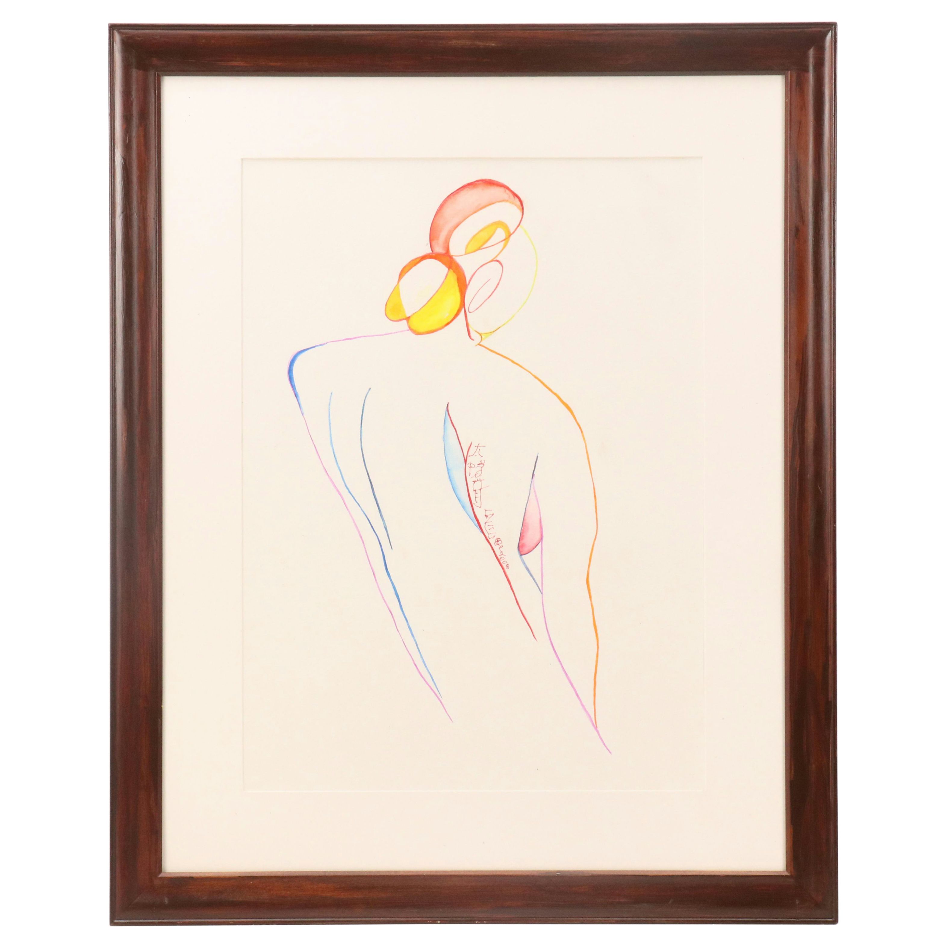 Gestural Abstract Figurative Watercolor Painting, 2008