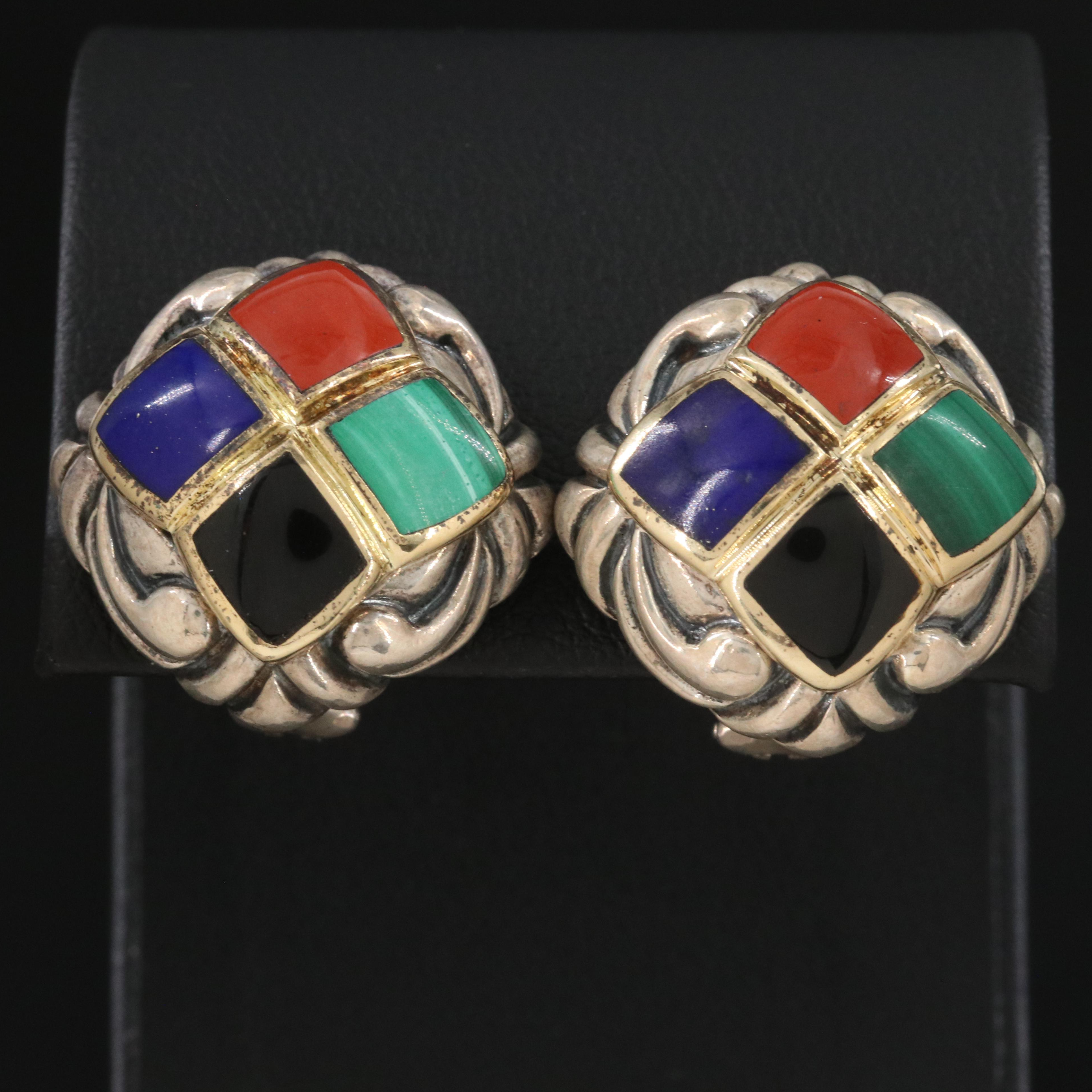 Asch Grossbardt Sterling Malachite, Jasper and Lapis Lazuli Earrings