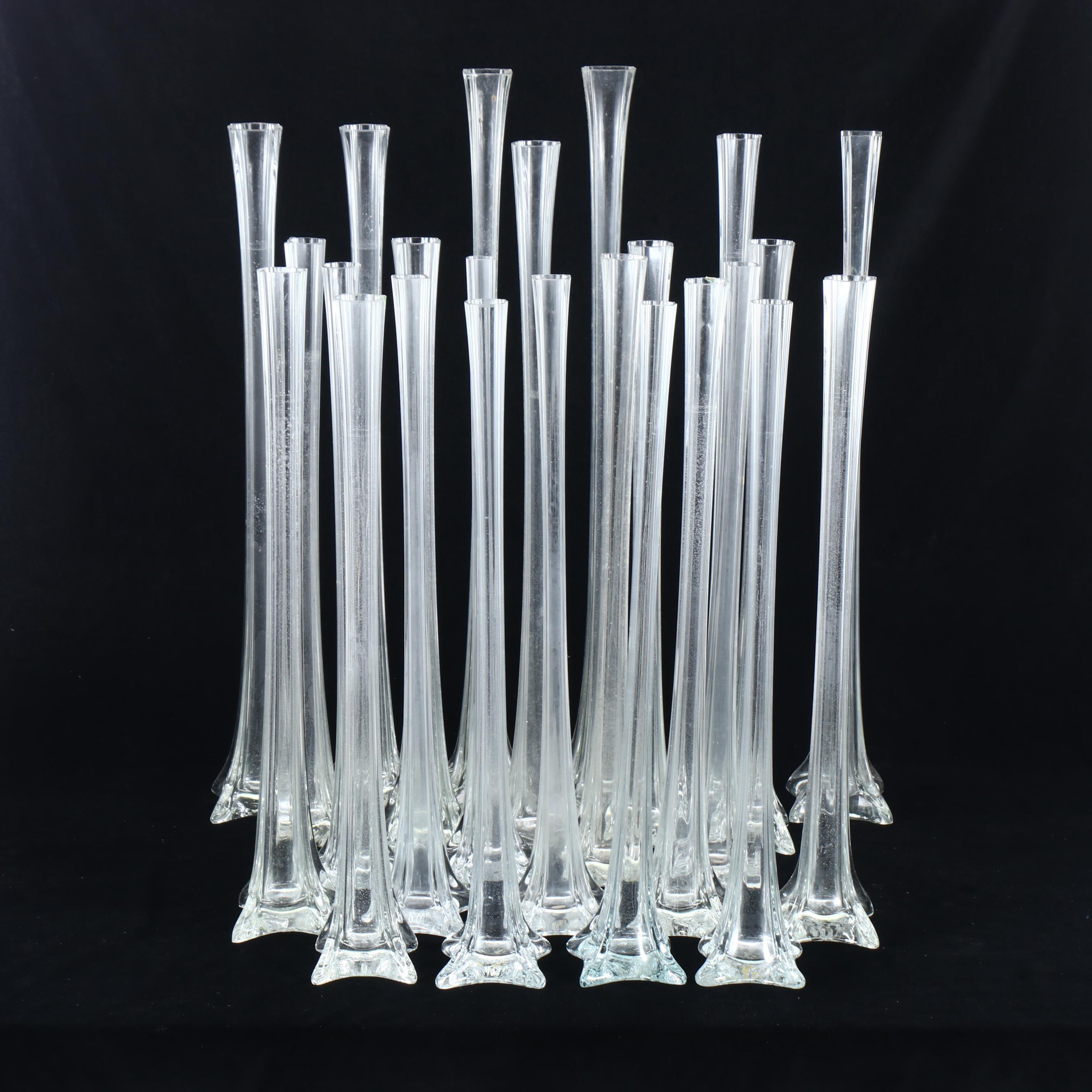 Tall Clear Glass Bud Vases of Heights Between 24" and 30"