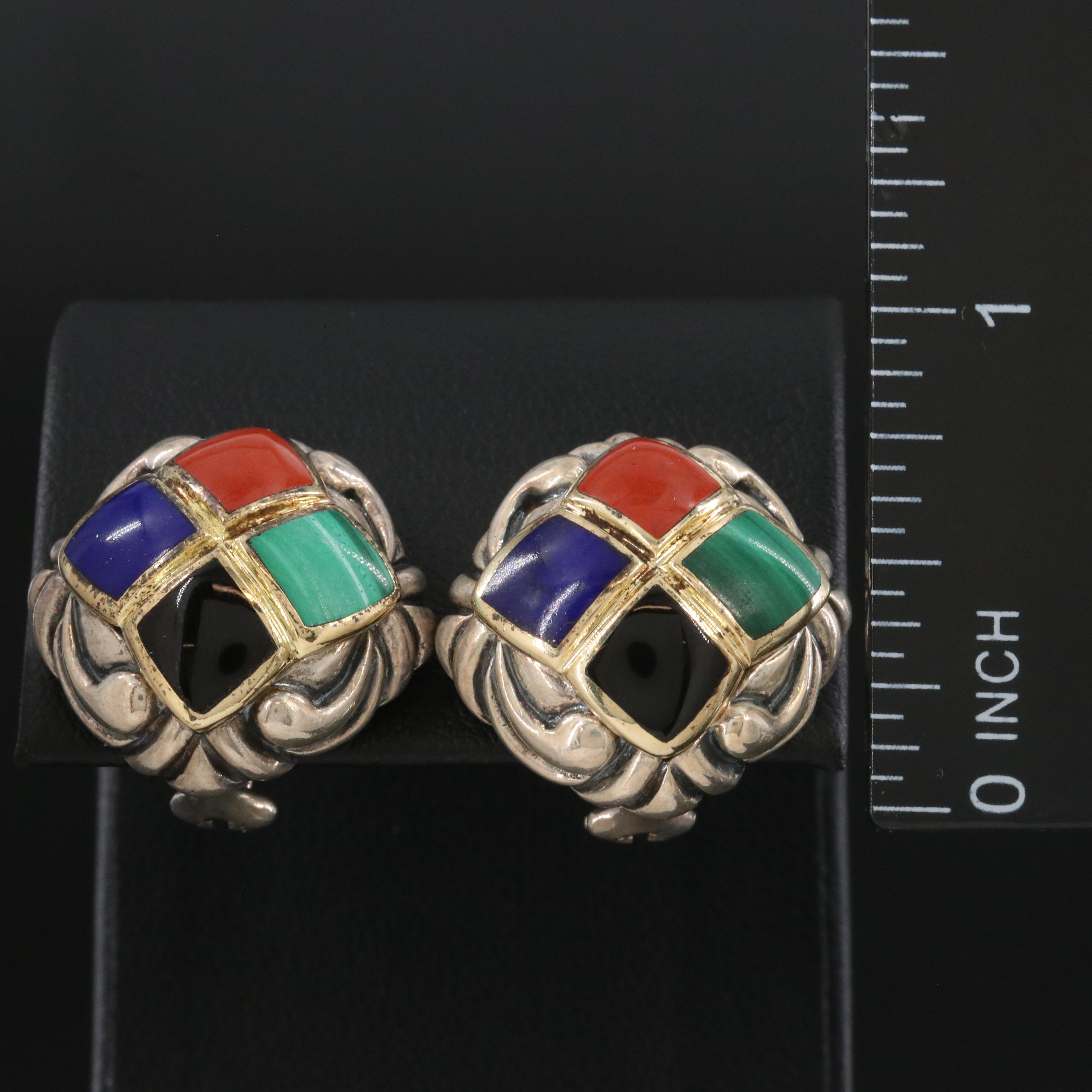 Asch Grossbardt Sterling Malachite, Jasper and Lapis Lazuli Earrings
