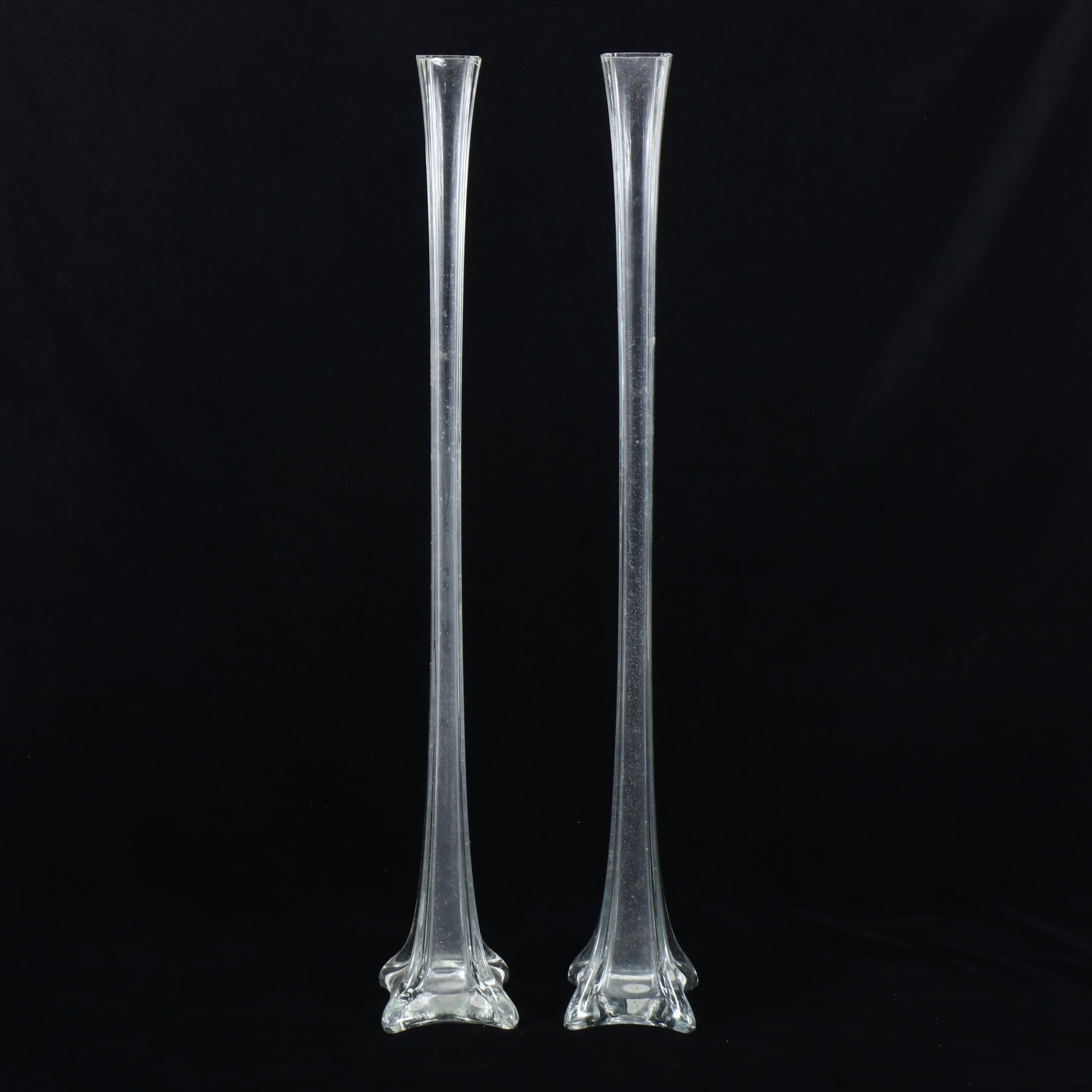 Tall Clear Glass Bud Vases of Heights Between 24" and 30"
