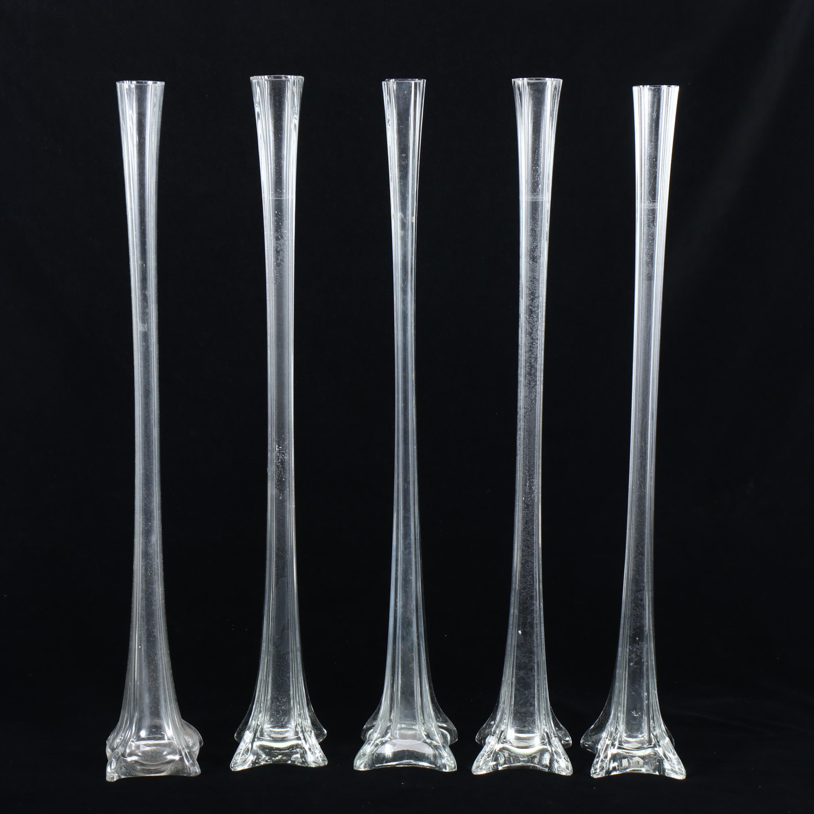 Tall Clear Glass Bud Vases of Heights Between 24" and 30"