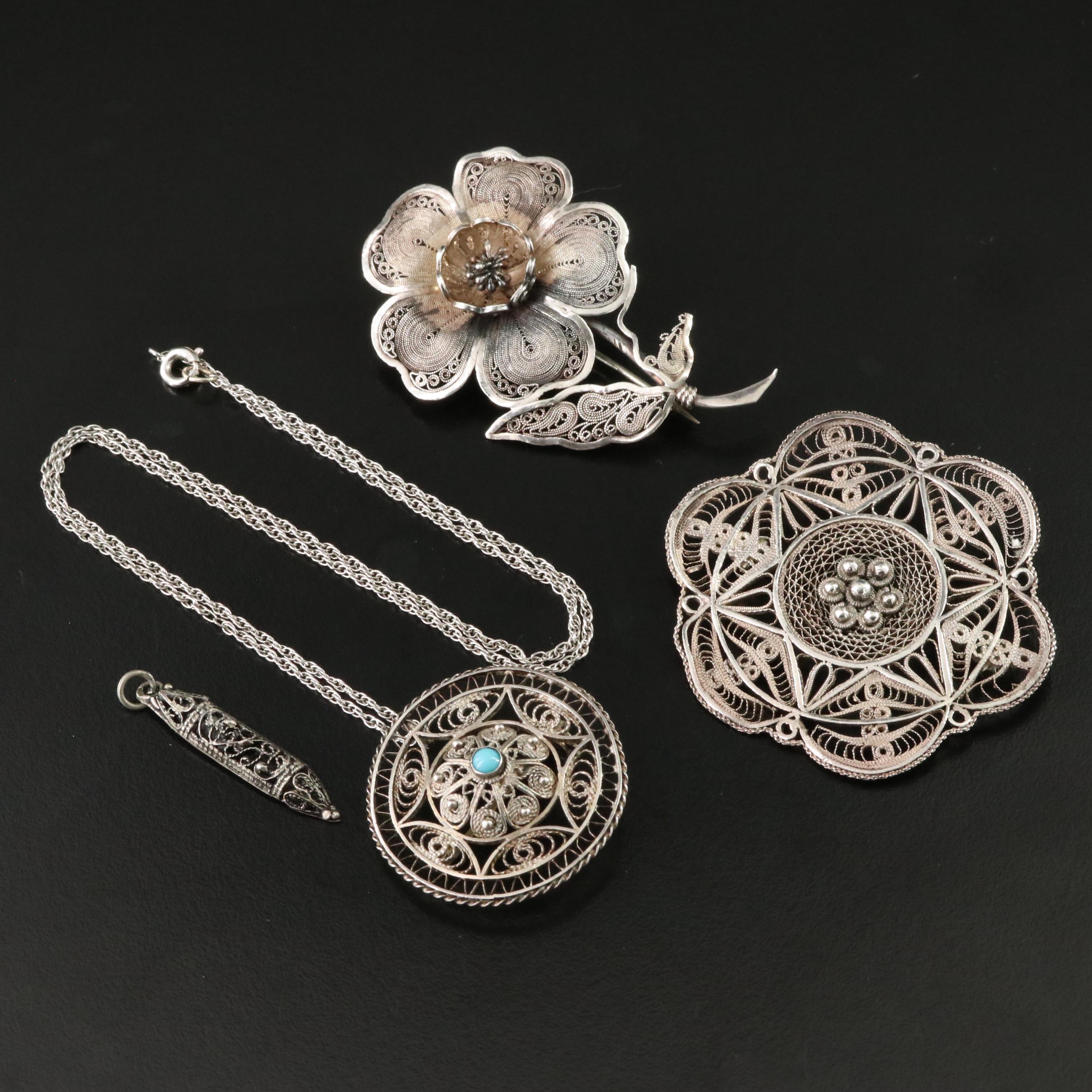 Vintage Sterling and 900 Silver Filigree Jewelry
