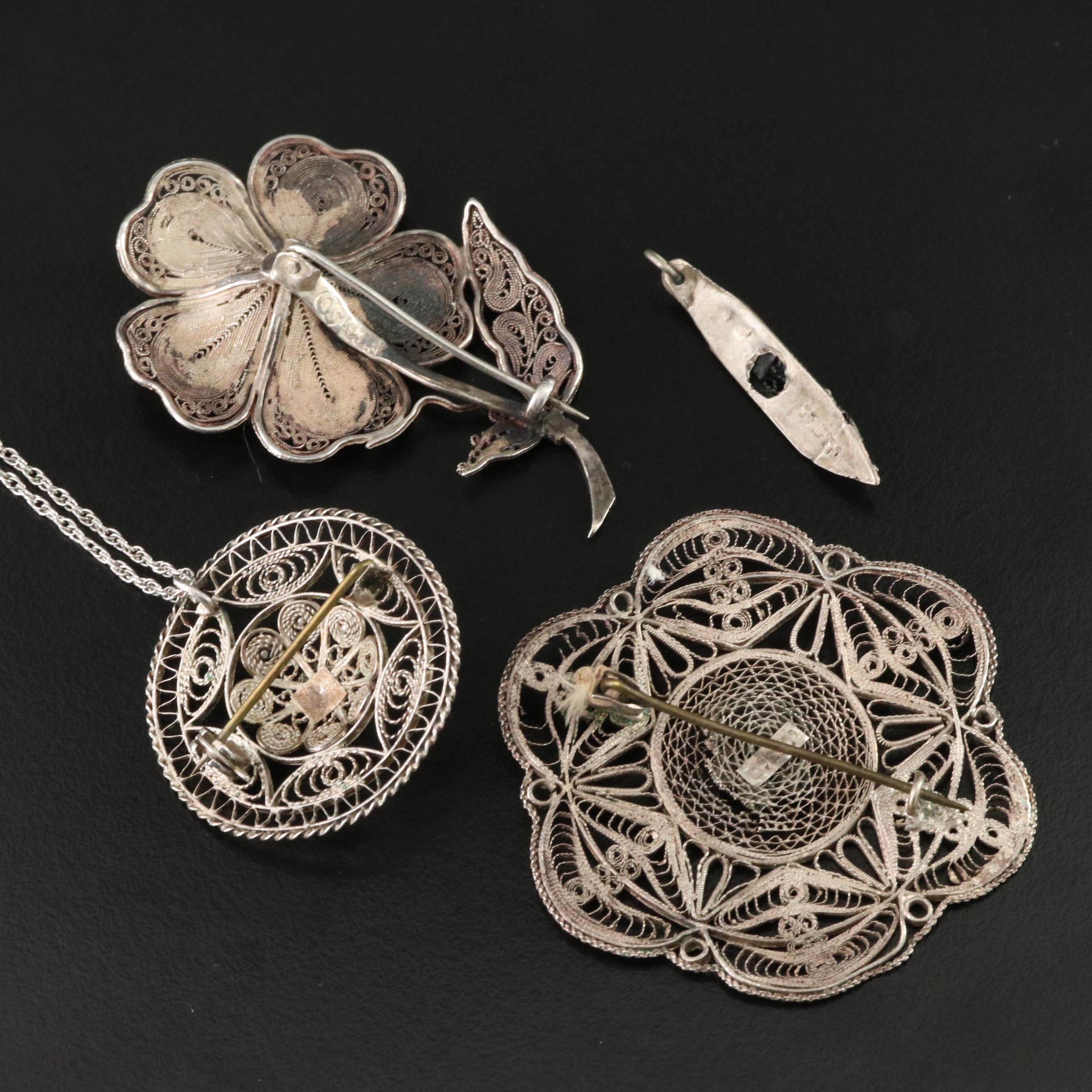 Vintage Sterling and 900 Silver Filigree Jewelry