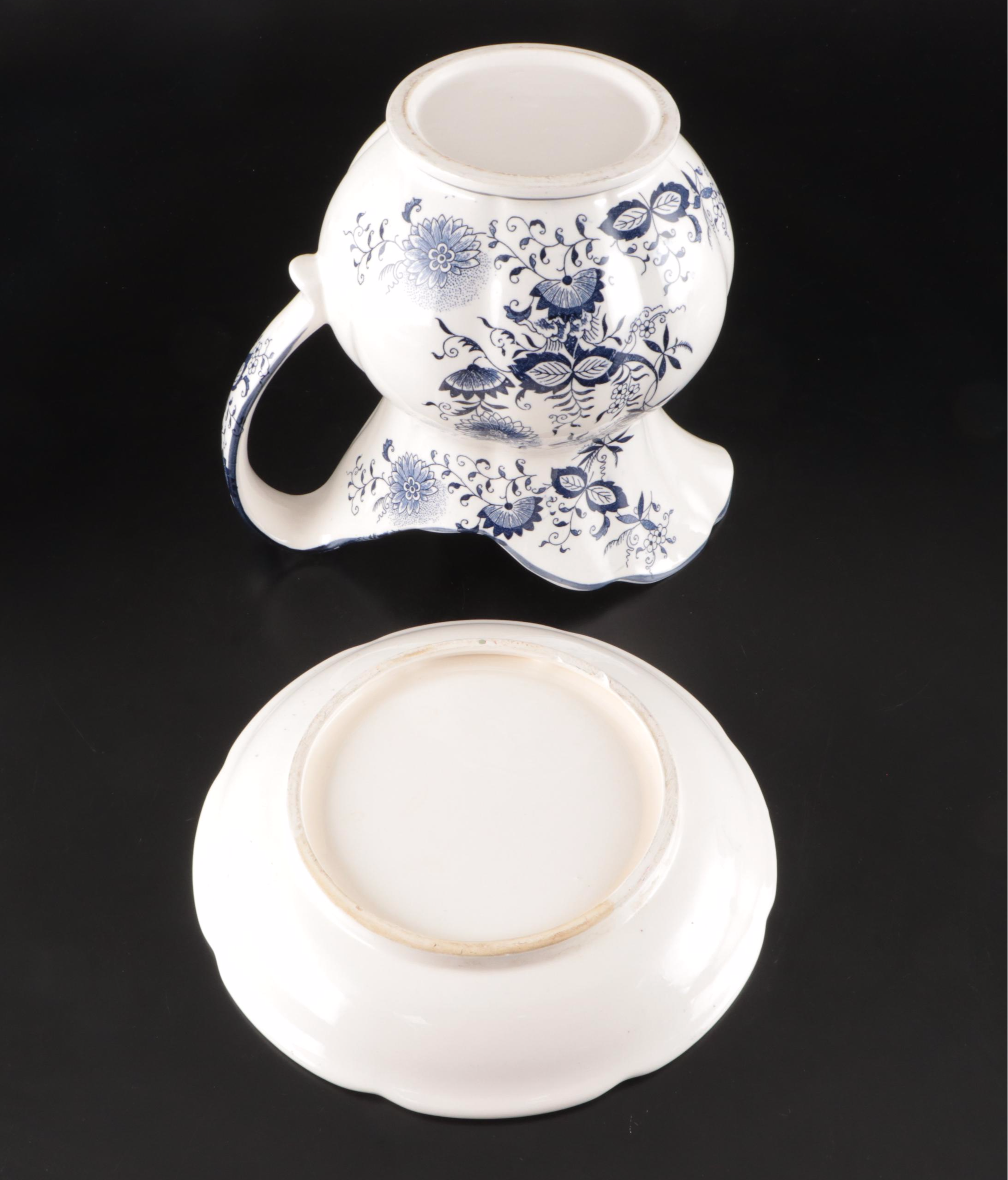 Japanese Blue Floral Ceramic Pitcher and Plates with Other Floral Tableware