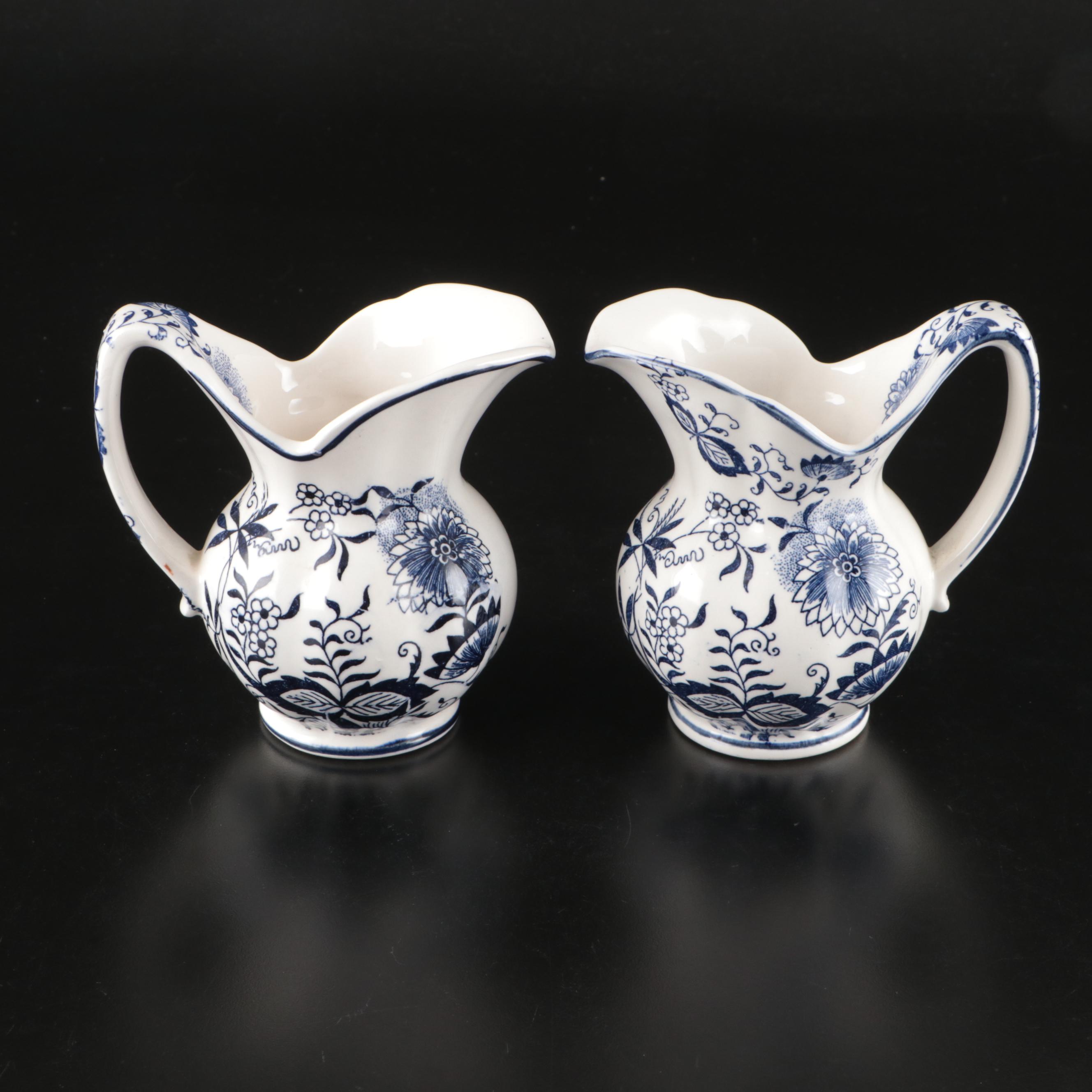 Japanese Blue Floral Ceramic Pitcher and Plates with Other Floral Tableware