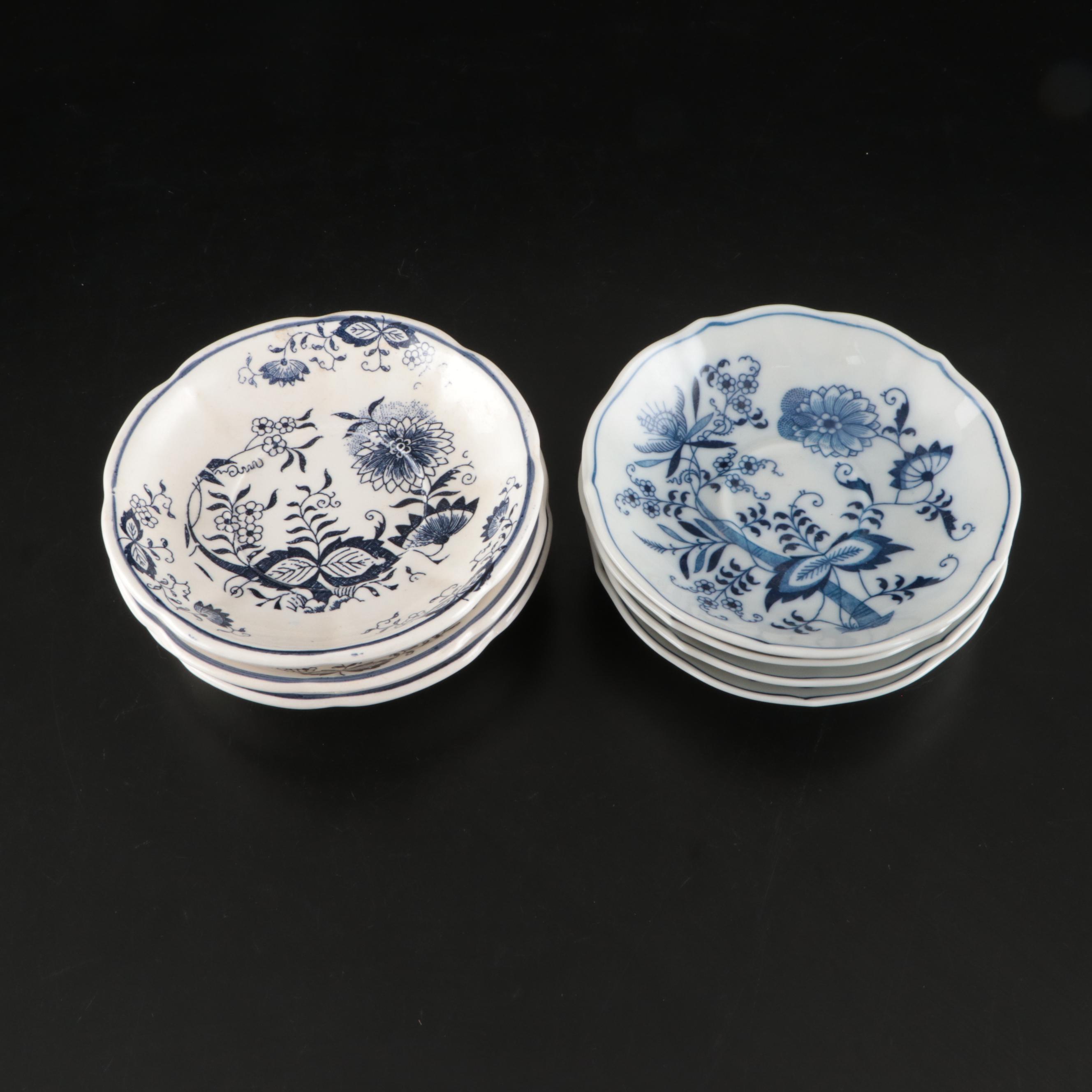 Japanese Blue Floral Ceramic Pitcher and Plates with Other Floral Tableware