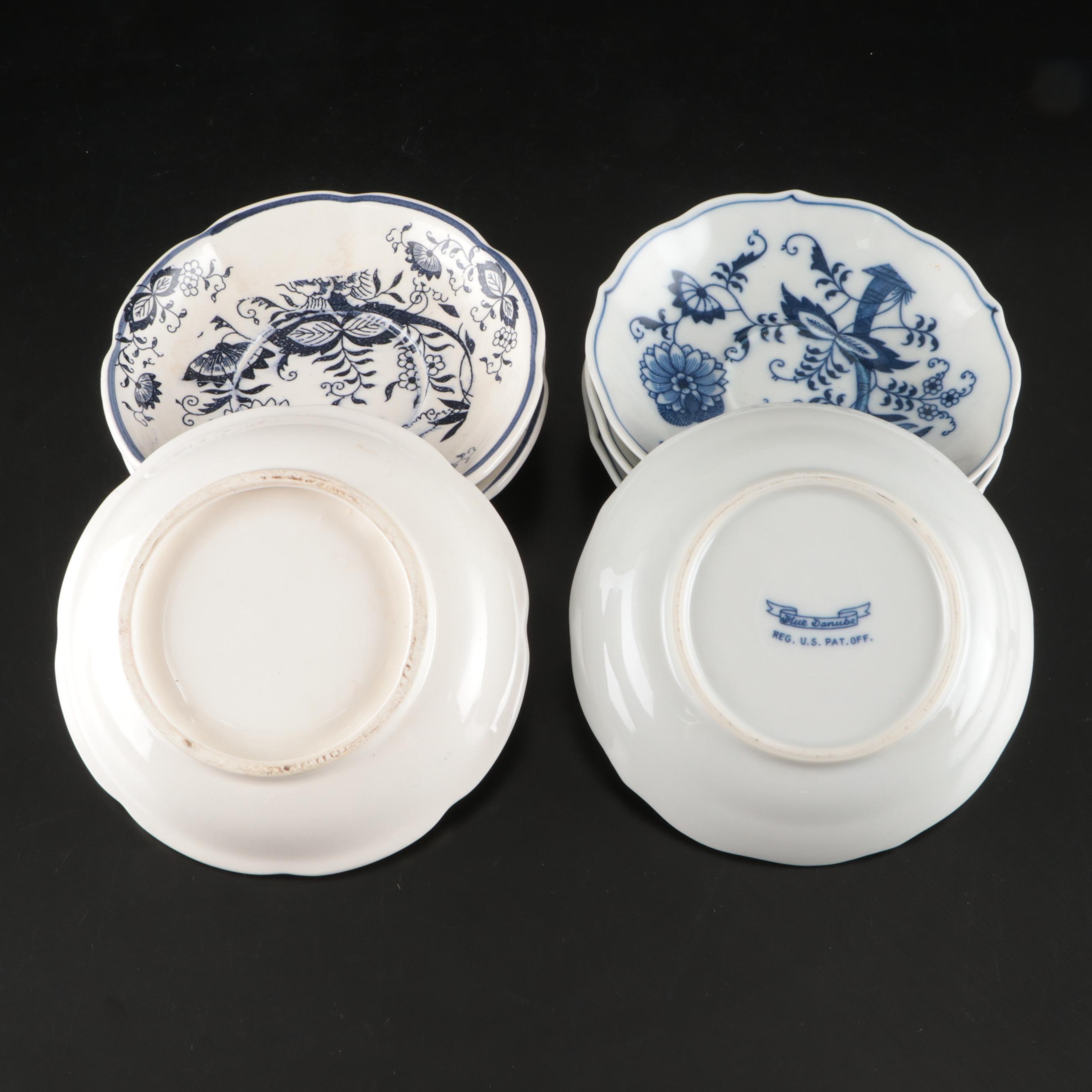 Japanese Blue Floral Ceramic Pitcher and Plates with Other Floral Tableware