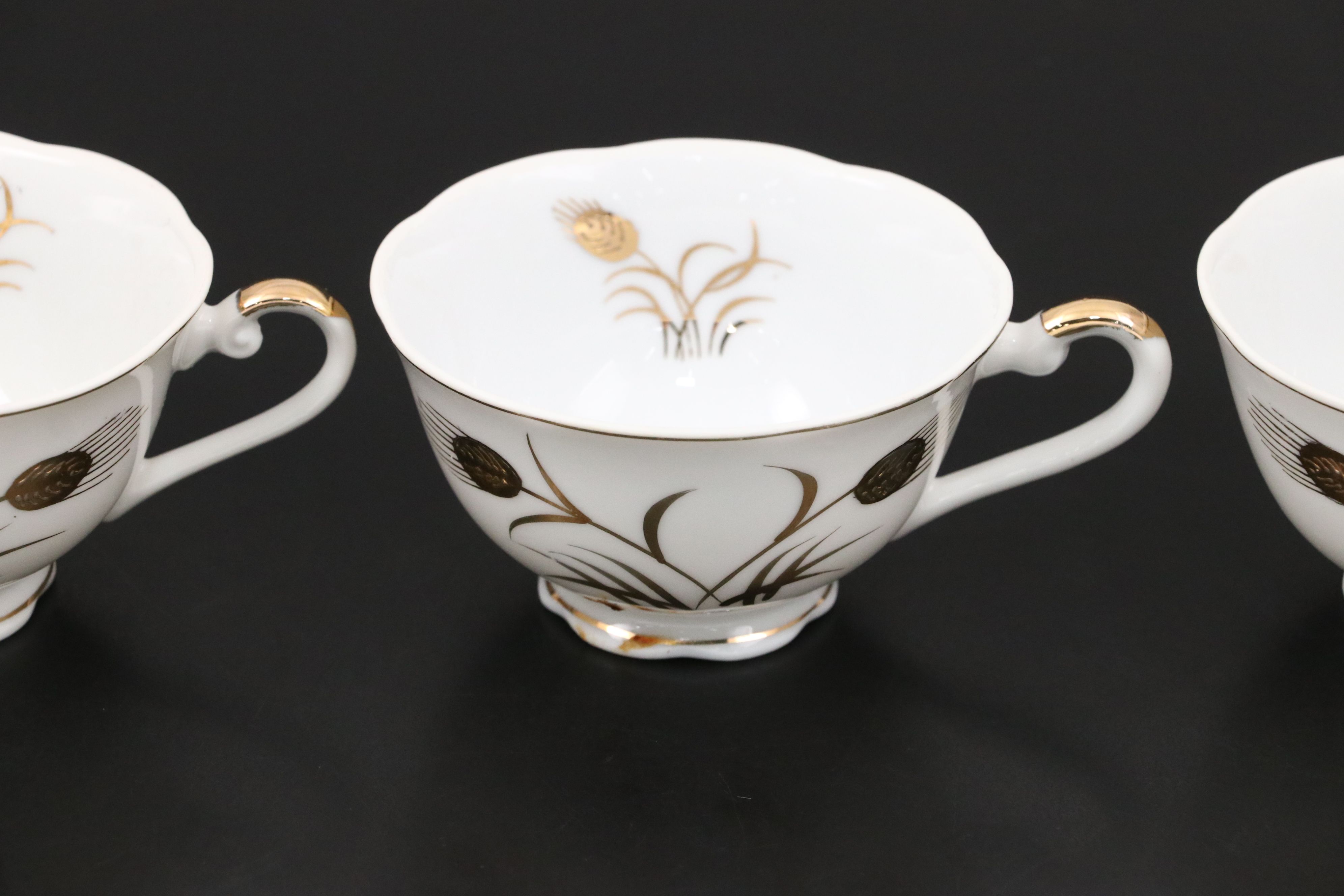 Lefton Gold Gilt Porcelain Teacups and Dessert Plates with Other Teaware
