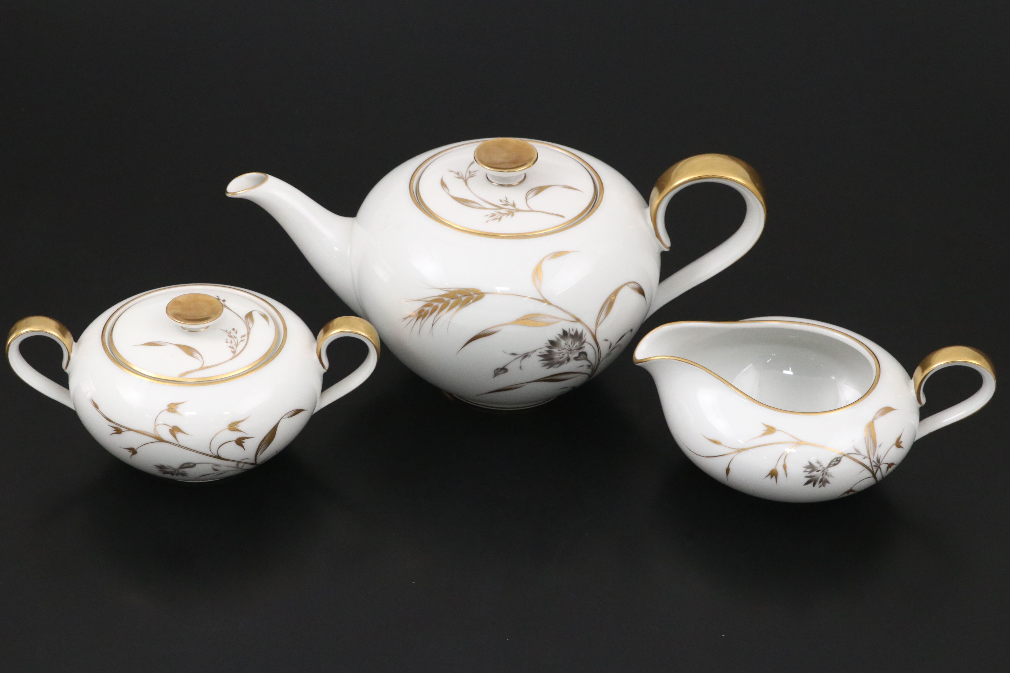 Lefton Gold Gilt Porcelain Teacups and Dessert Plates with Other Teaware