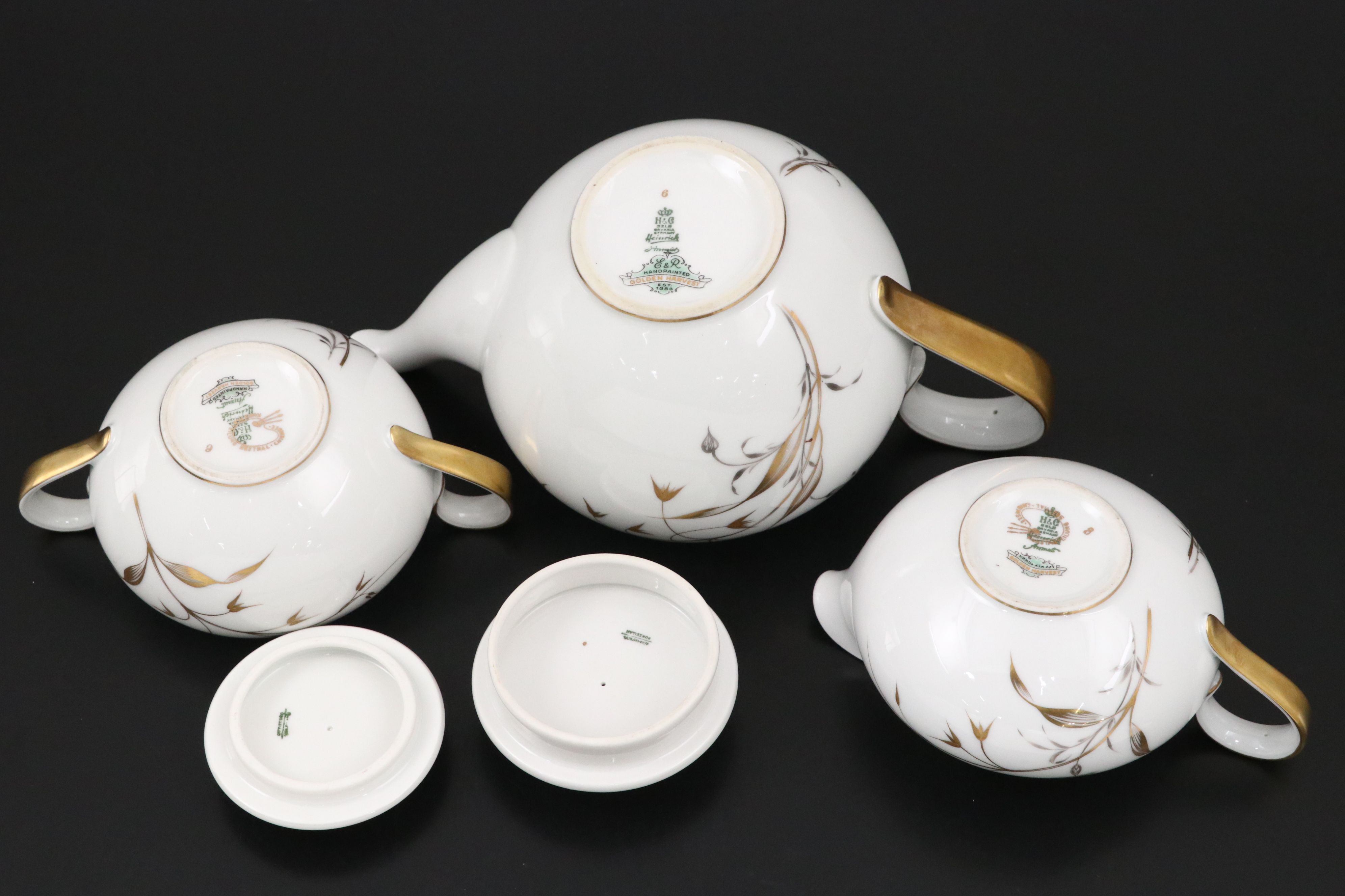 Lefton Gold Gilt Porcelain Teacups and Dessert Plates with Other Teaware