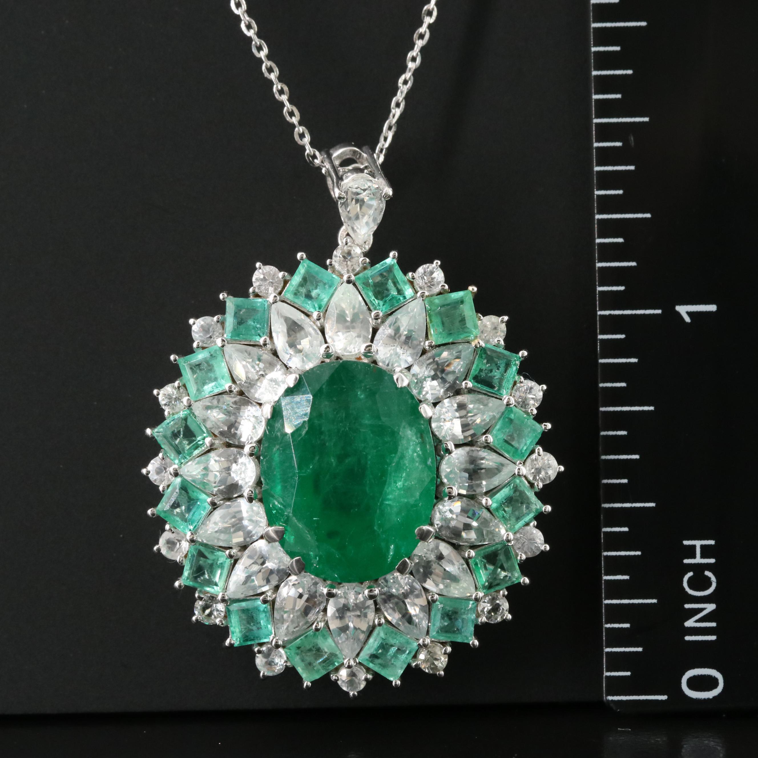 14K Emerald and White Sapphire Pendant Necklace with IGI Report