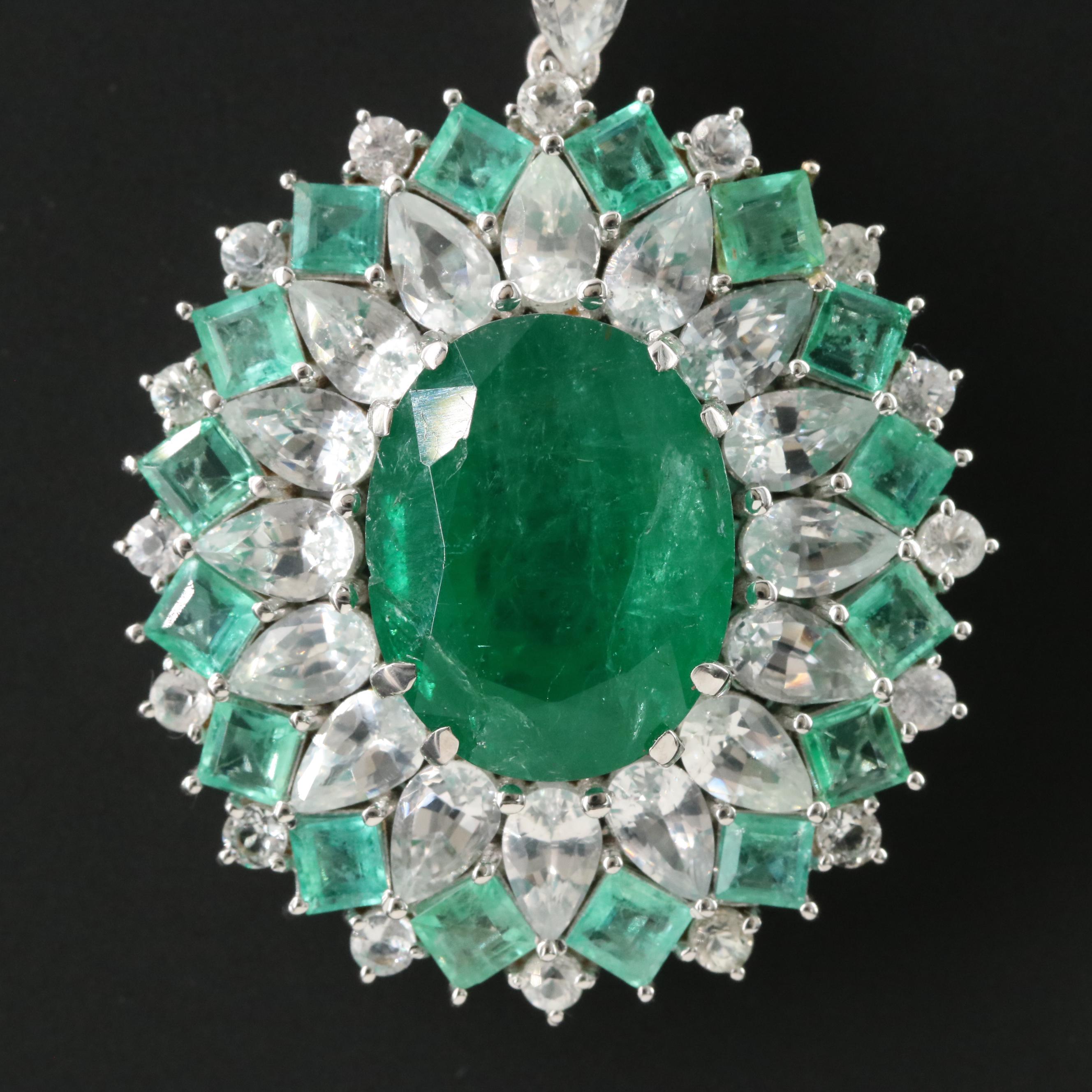 14K Emerald and White Sapphire Pendant Necklace with IGI Report