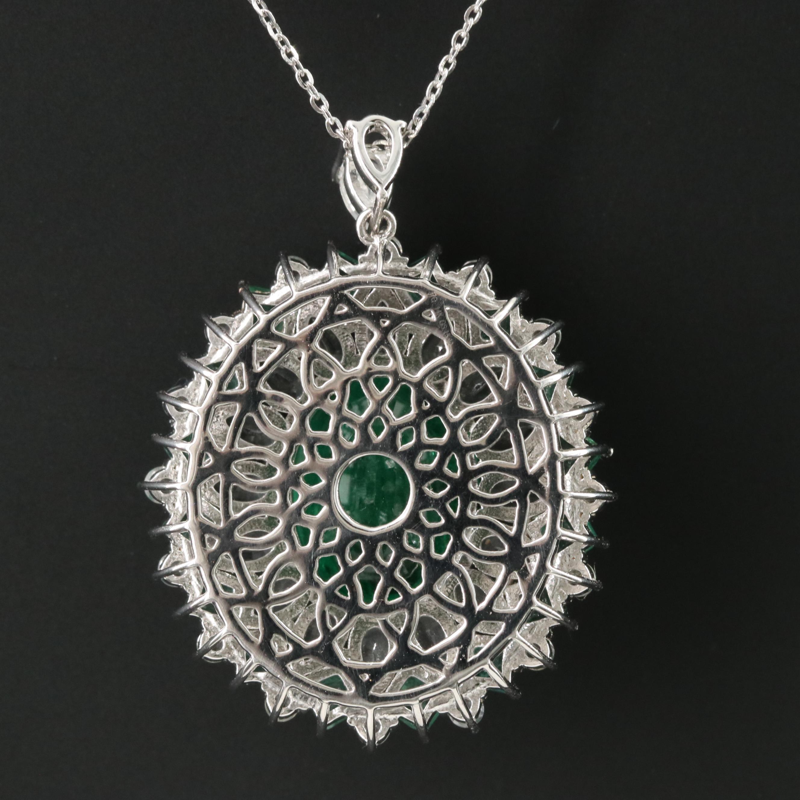 14K Emerald and White Sapphire Pendant Necklace with IGI Report