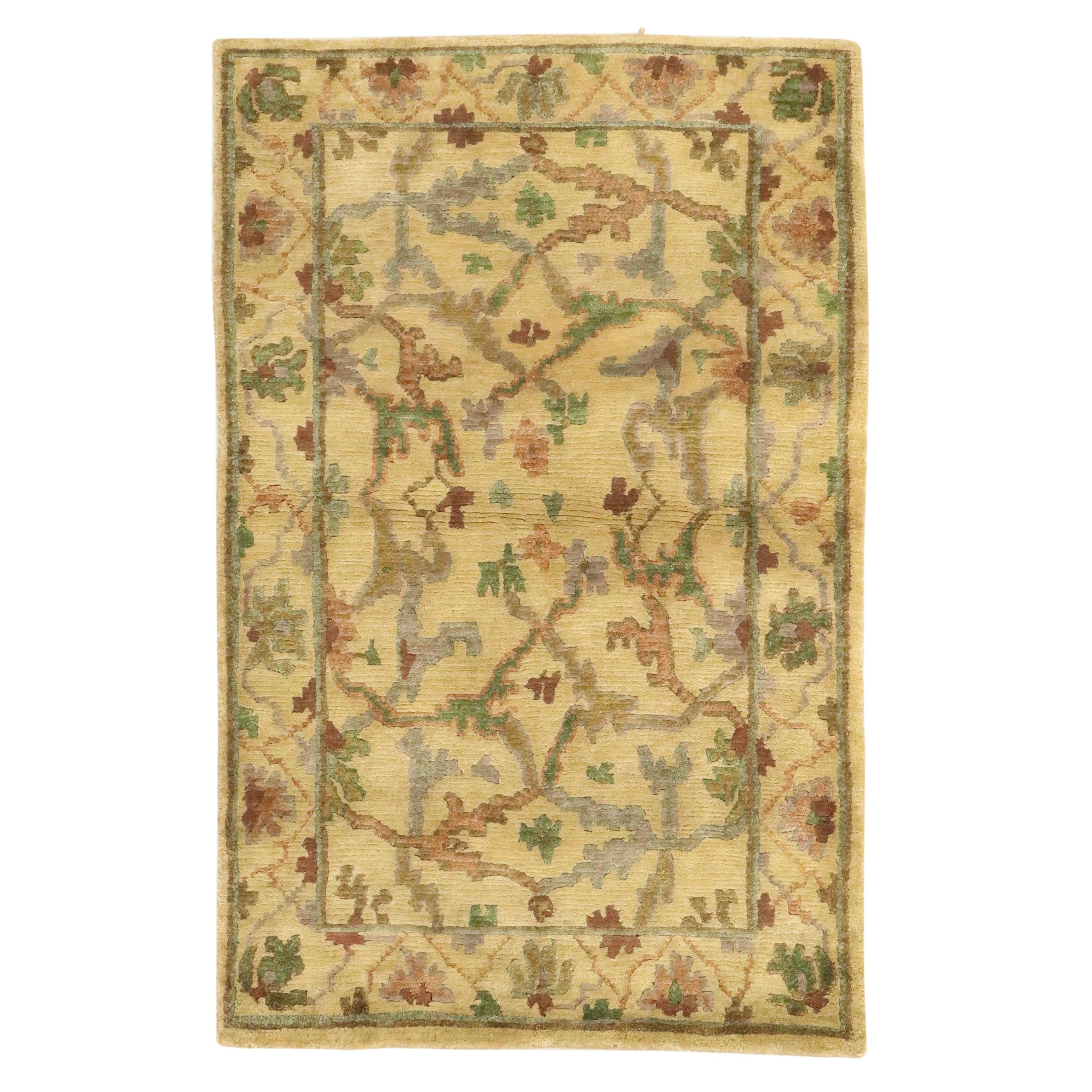 4' x 6'1 Hand-Knotted Nepali Vine Motif Area Rug