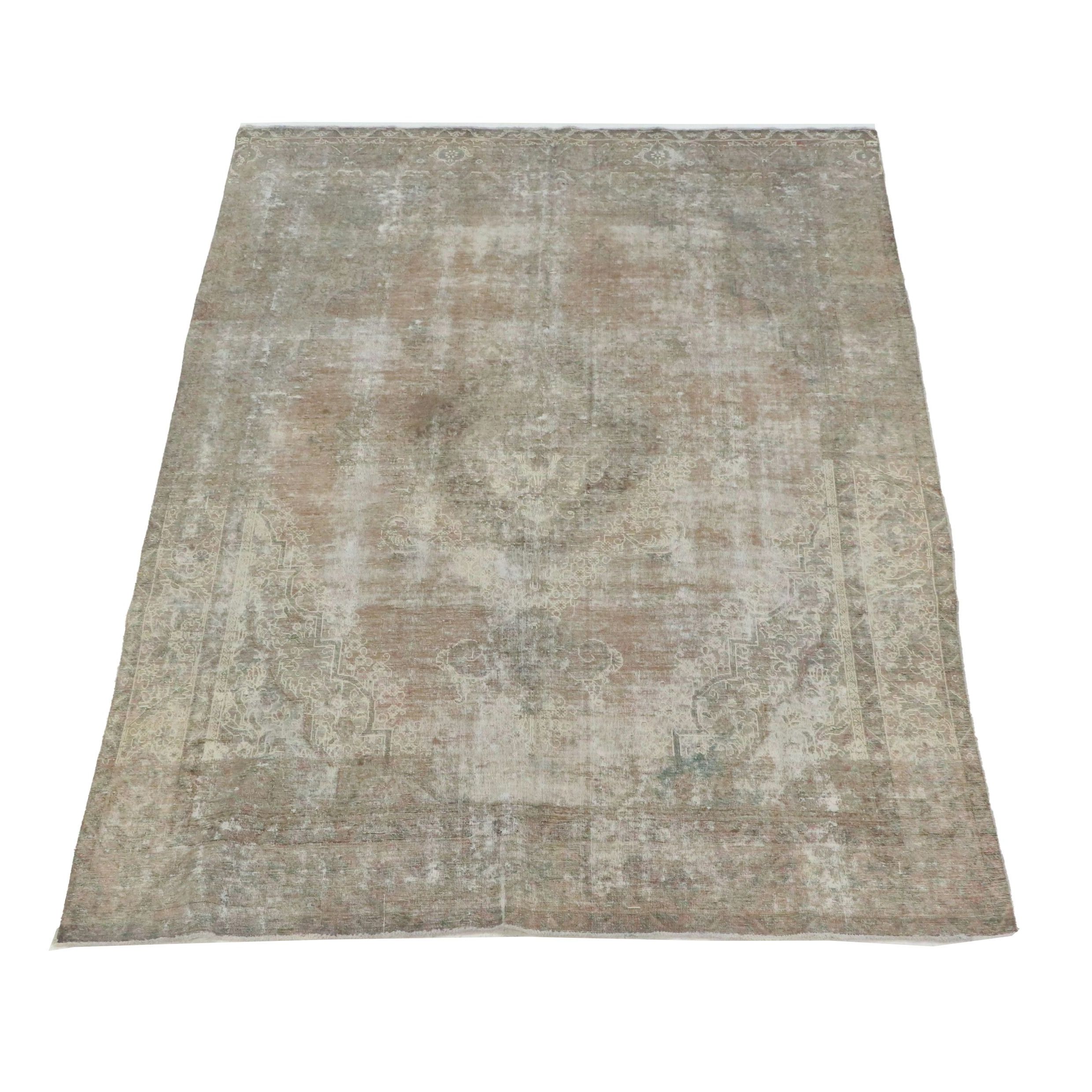 8'8 x 12'3 Hand-Knotted Distressed Persian Kerman Room-Sized Rug