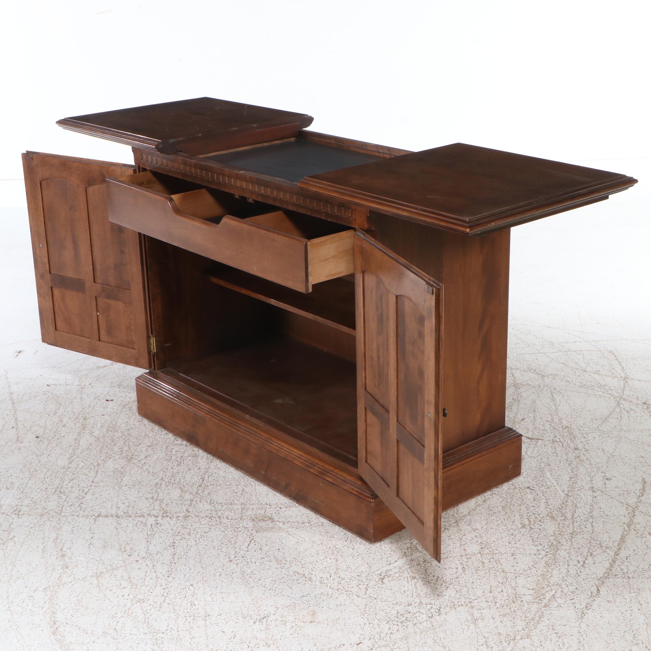 English Style Walnut Finish Flip-Top Sideboard, Mid to Late 20th Century