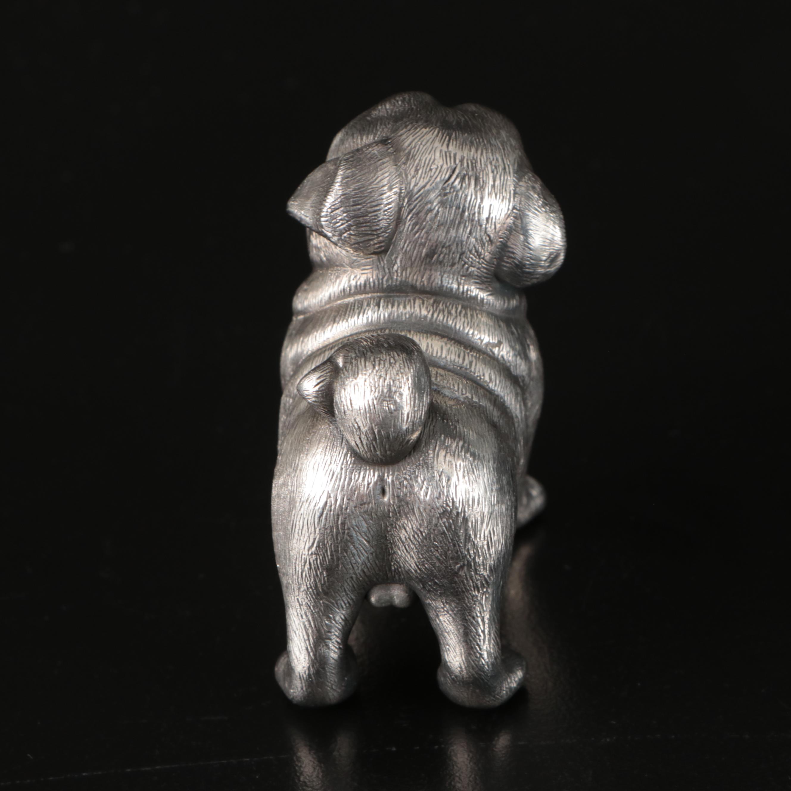 Russian 875 Silver Pug with Lab Grown Diamond Eyes