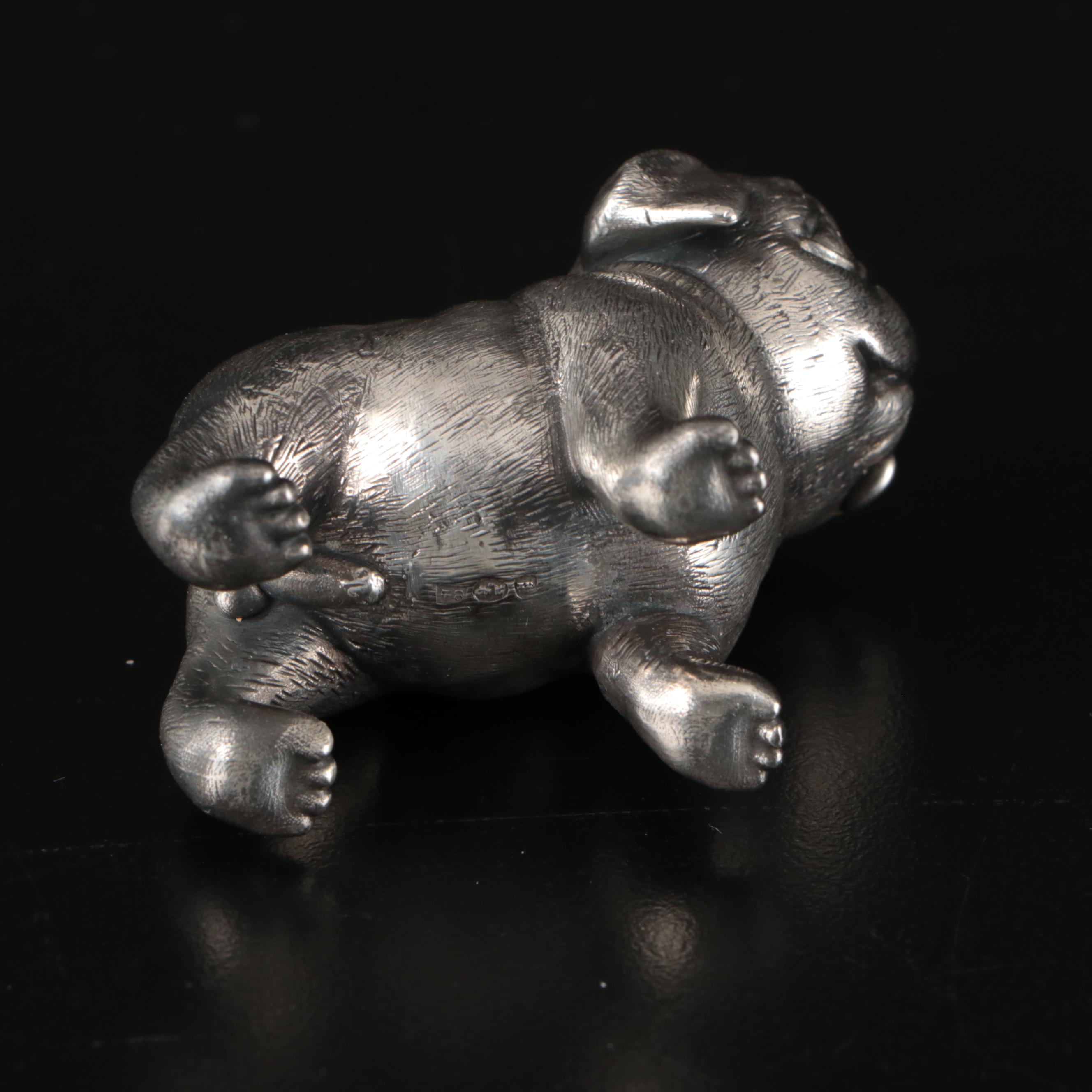 Russian 875 Silver Pug with Lab Grown Diamond Eyes