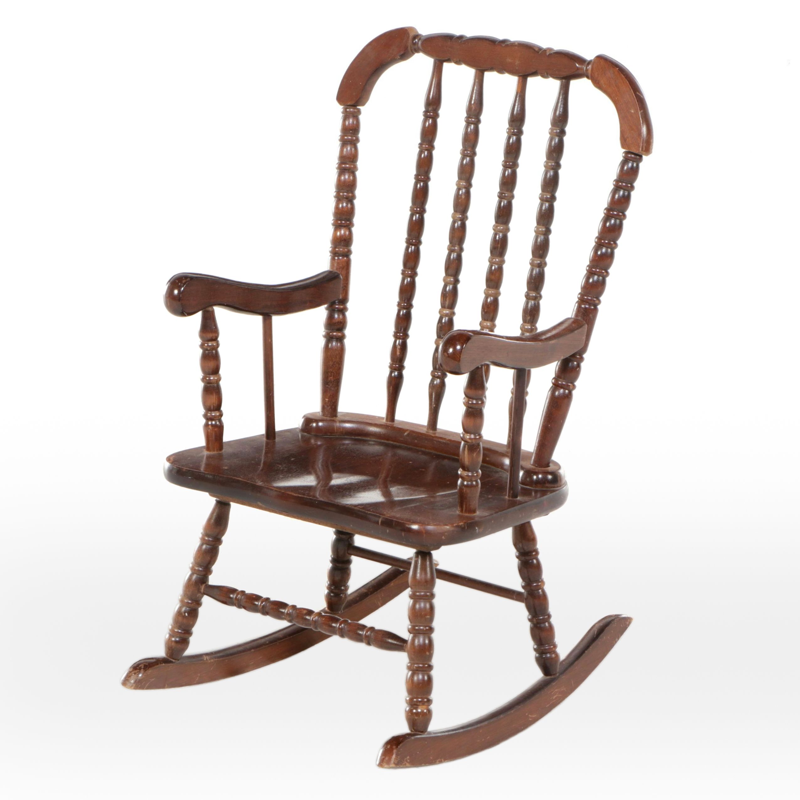 Collin's Co. Children's Size Bobbin Turned Walnut Rocking Chair