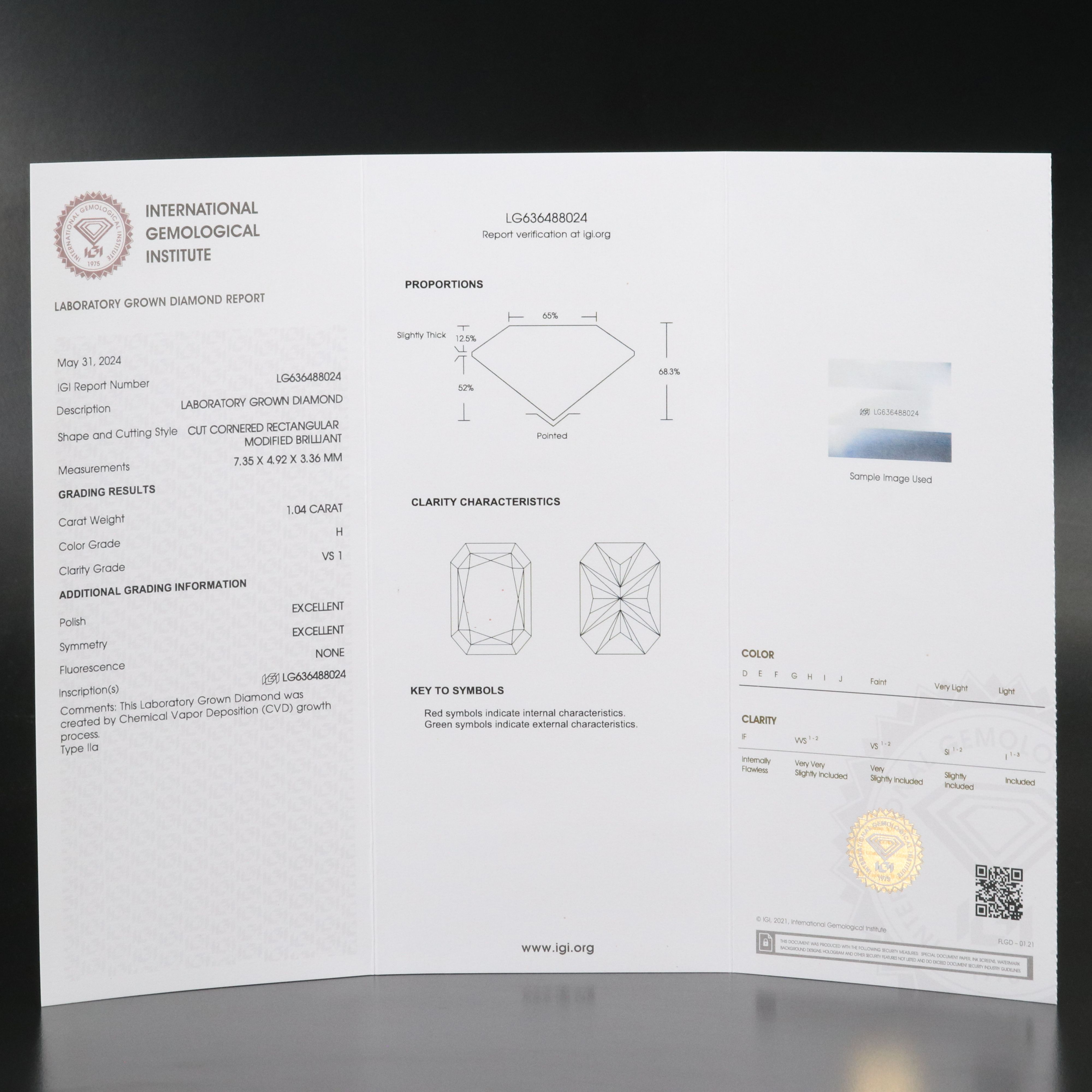Loose 1.04 CT Lab Grown Diamond with IGI Report