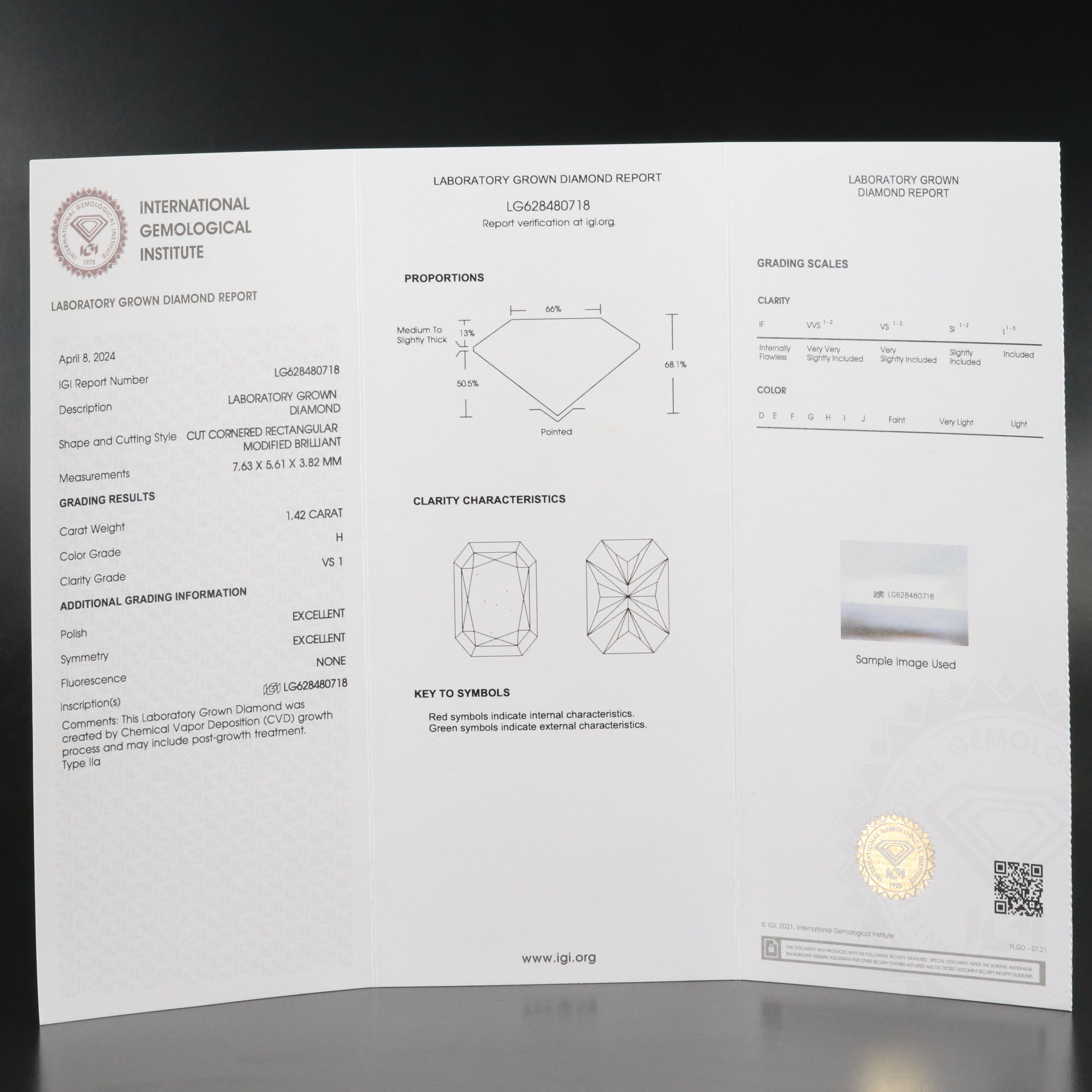 Loose 1.42 CT Lab Grown Diamond with IGI Report