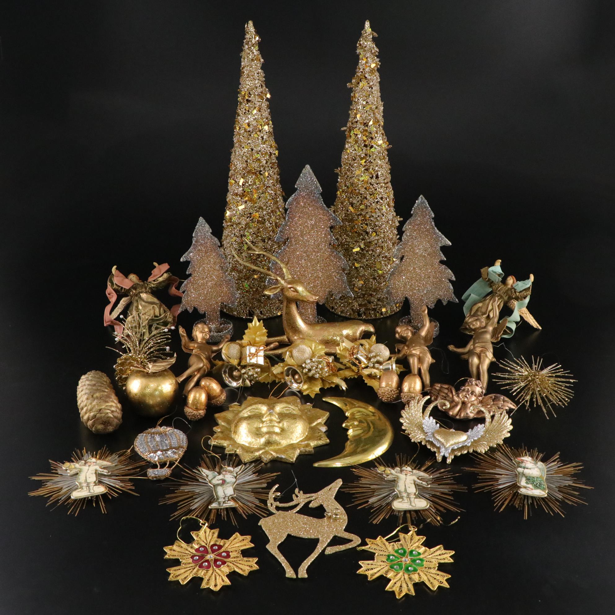 Embellished Gold and Glitter Table Top Christmas Decor, Ornaments and More