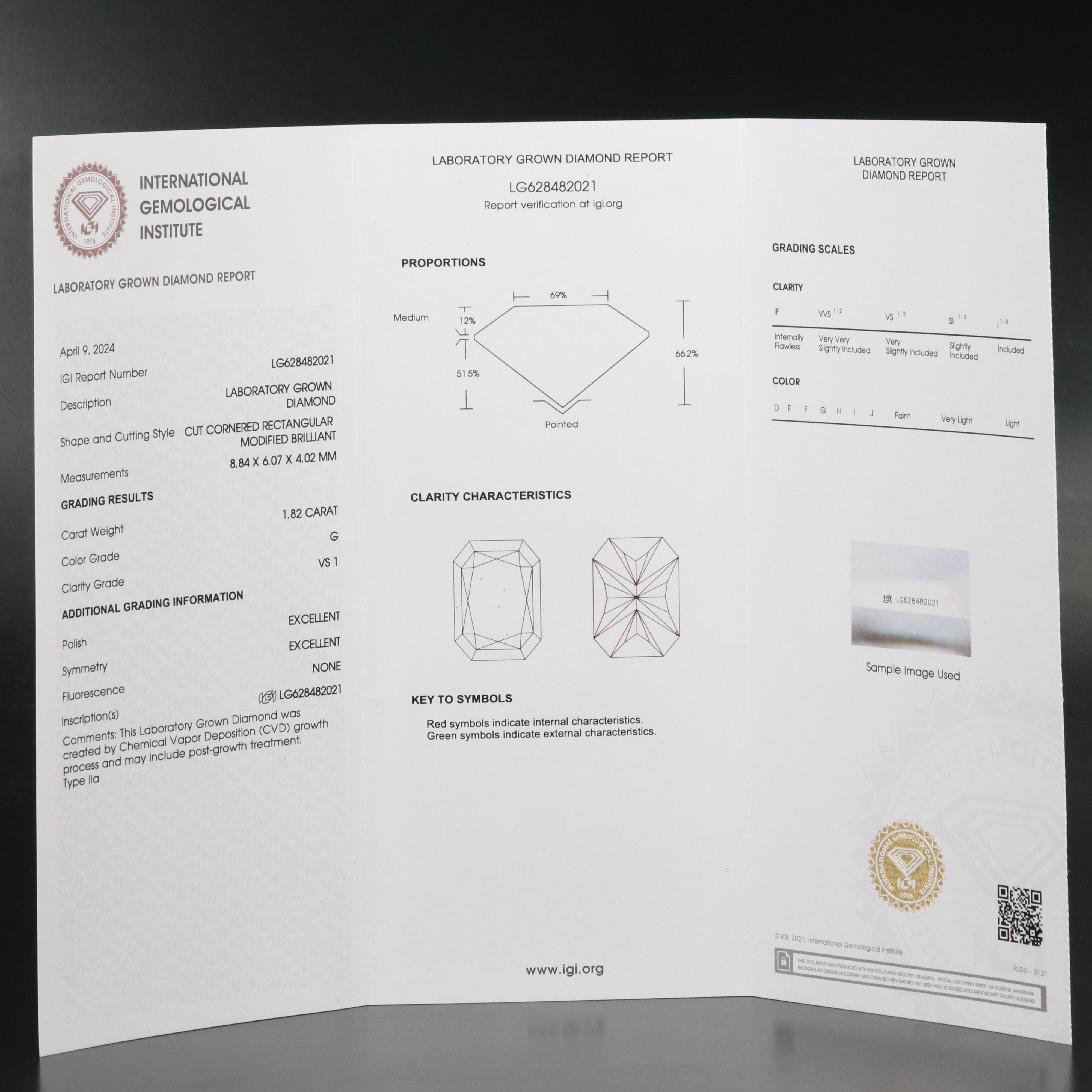 Loose 1.82 CT Lab Grown Diamond with IGI Report