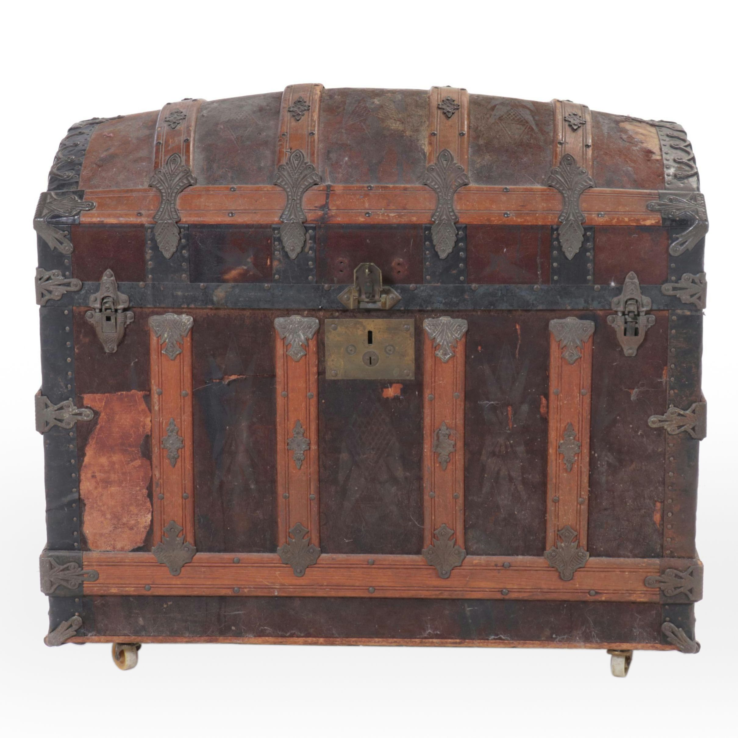 Victorian Metal Bound Dome Top Trunk, 19th Century