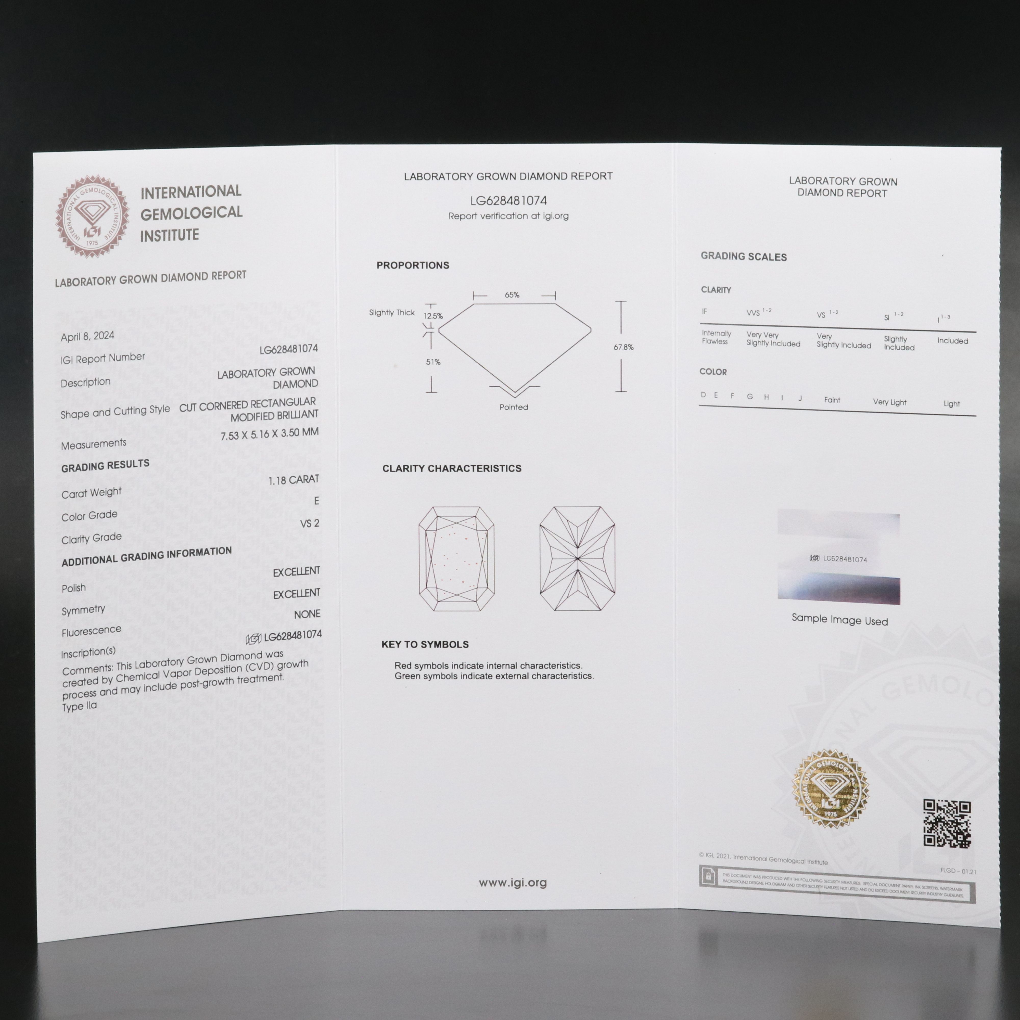 Loose 1.18 CT Lab Grown Diamond with IGI Report