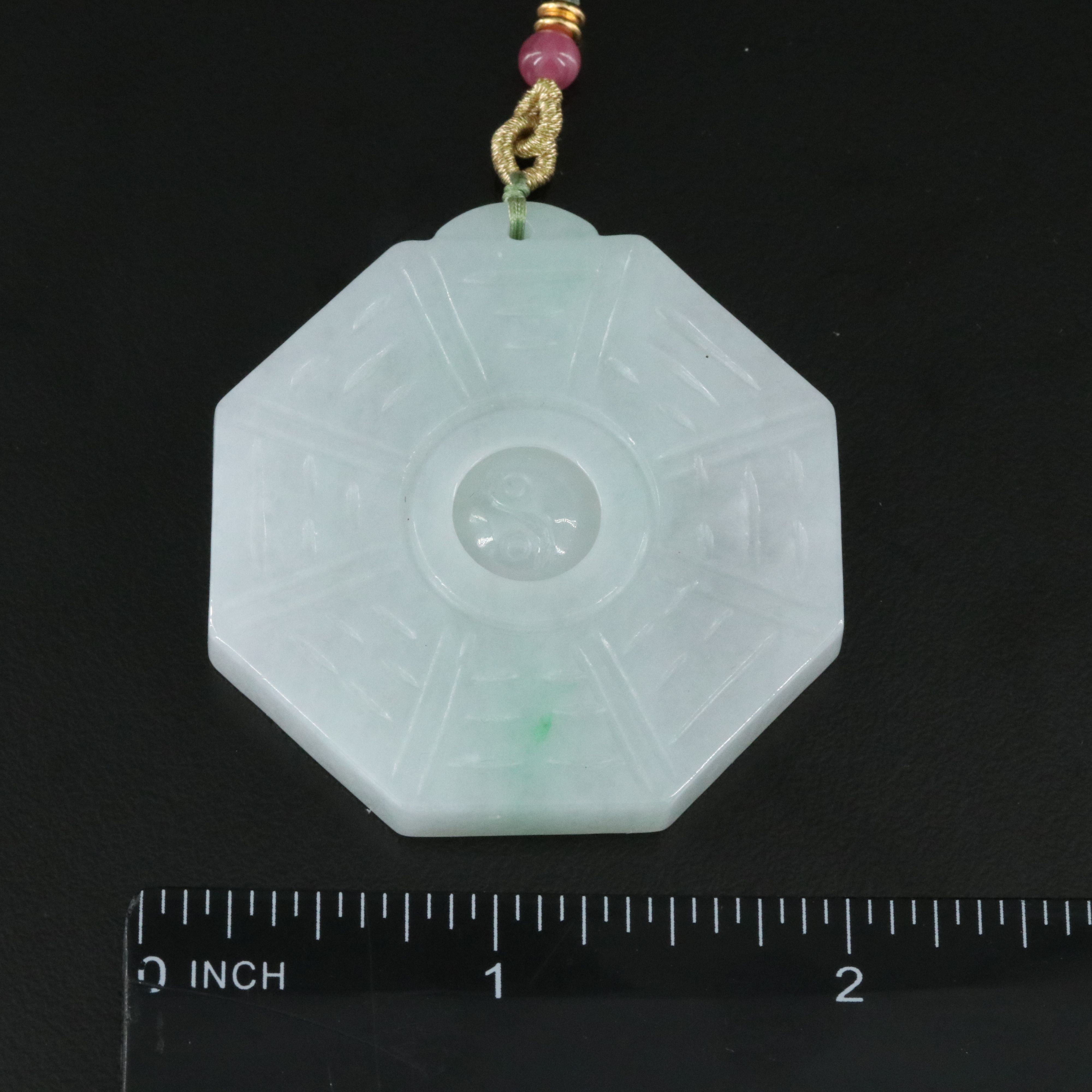 Chinese Bagua Jadeite with Cultured Pearl, Agate and Tassel