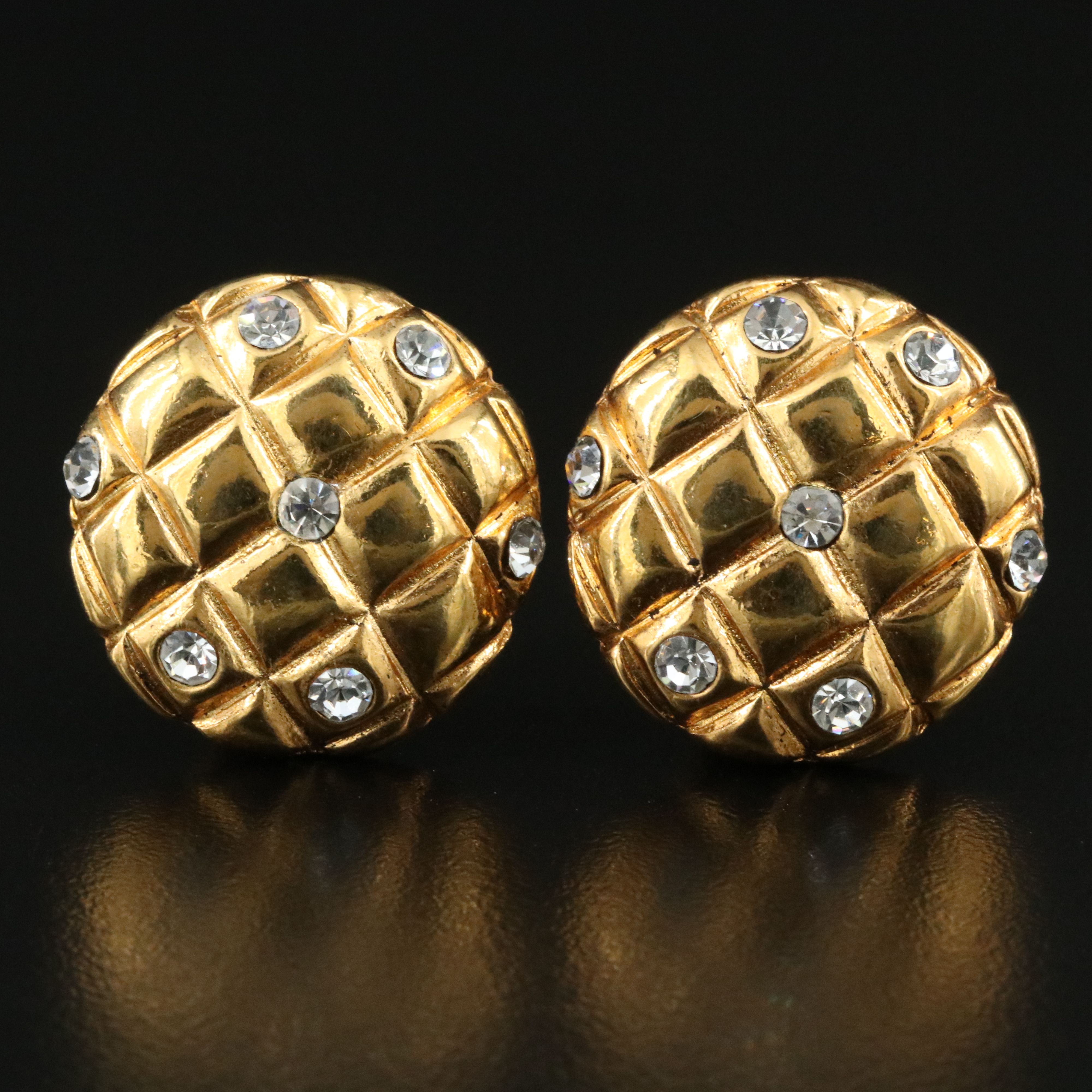 Chanel Matelasse and Crystal Clip Earrings