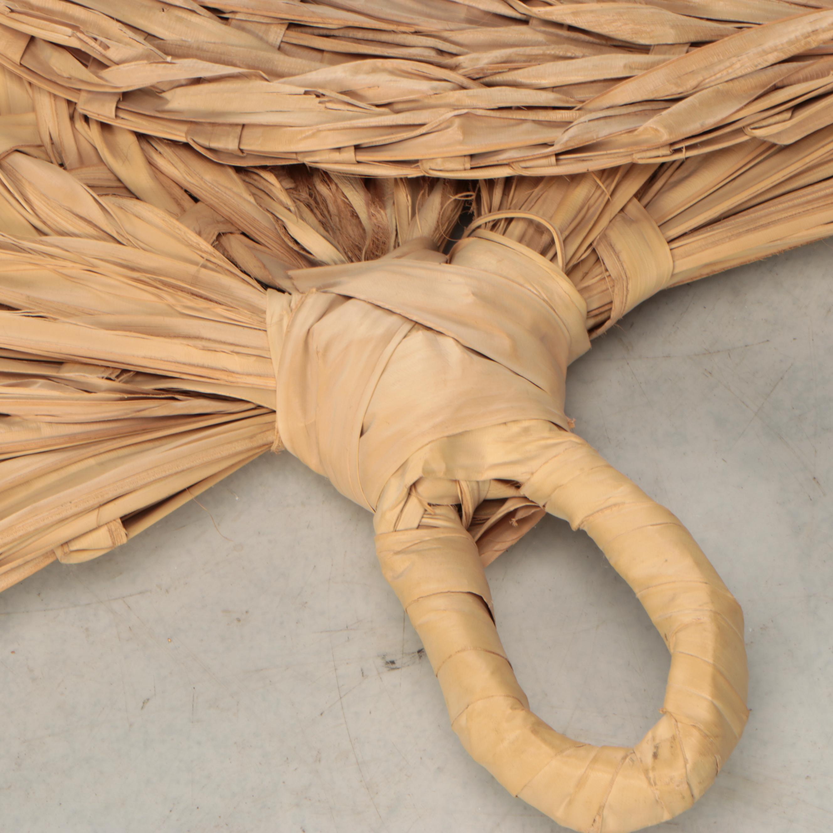 Pair of Large Woven Palm Leaf Fans