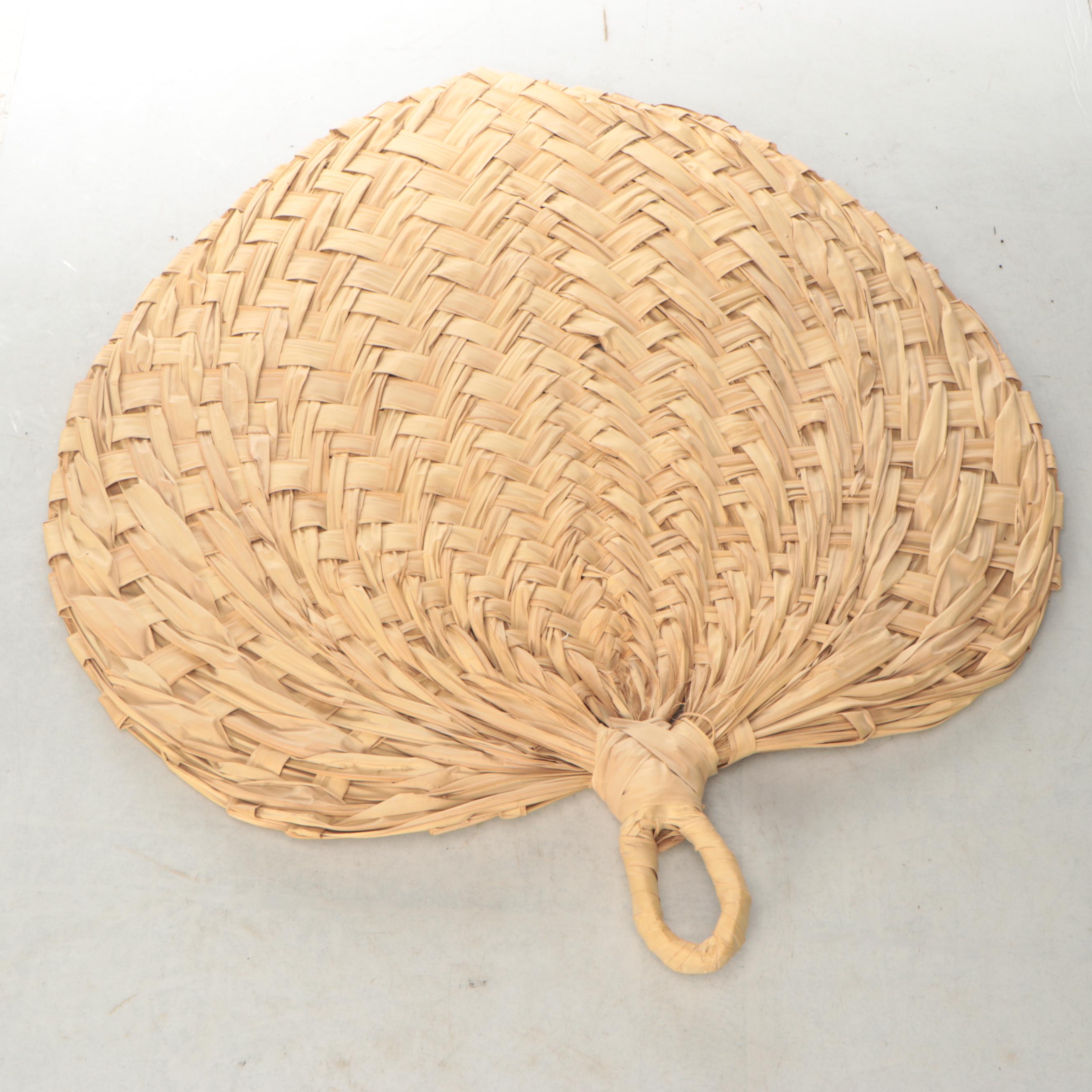 Pair of Large Woven Palm Leaf Fans