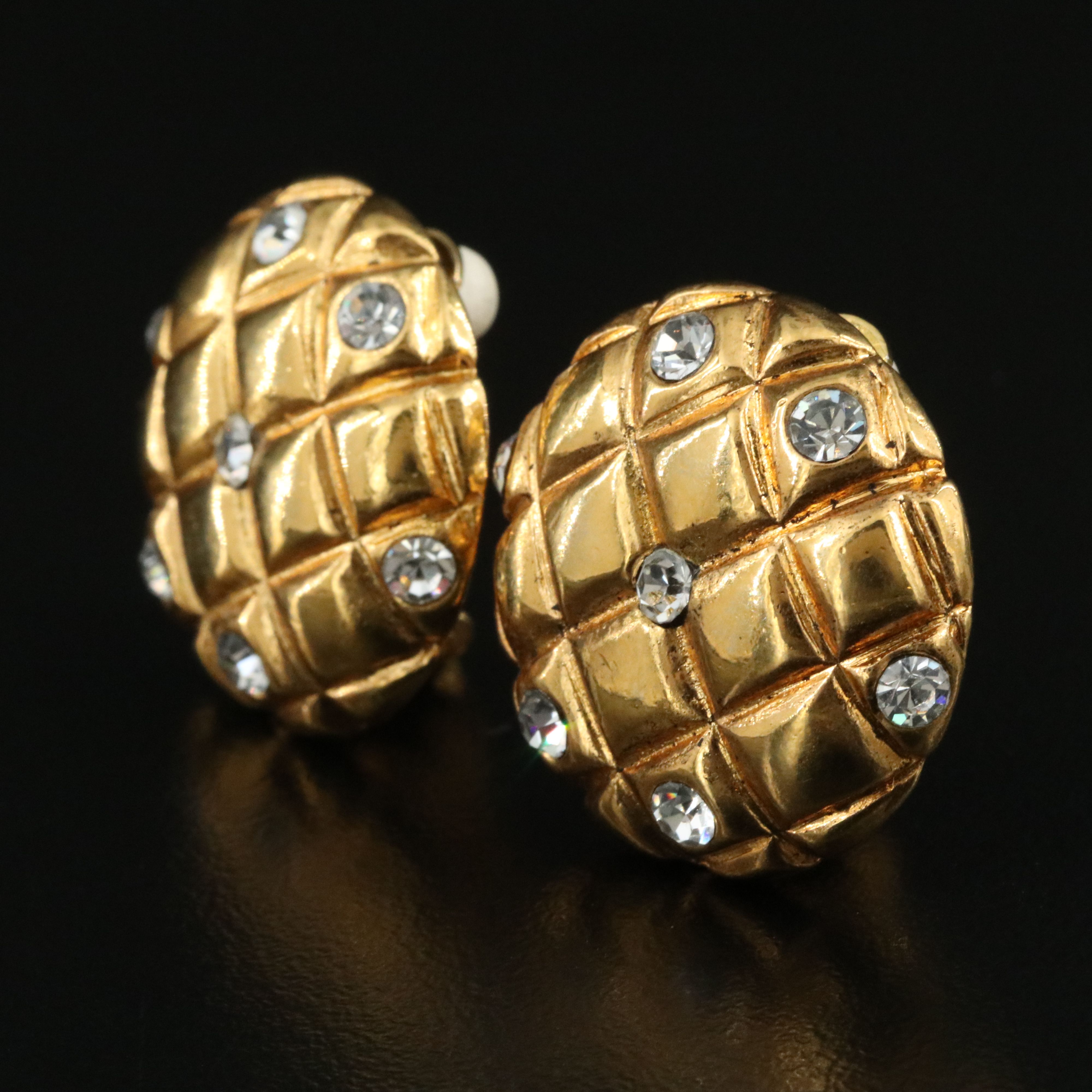 Chanel Matelasse and Crystal Clip Earrings