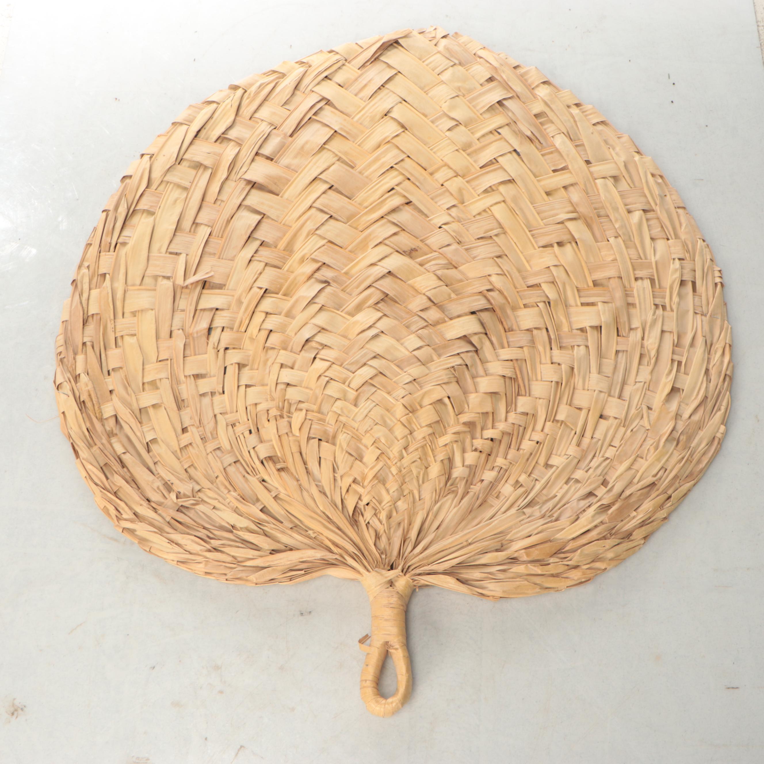 Pair of Large Woven Palm Leaf Fans